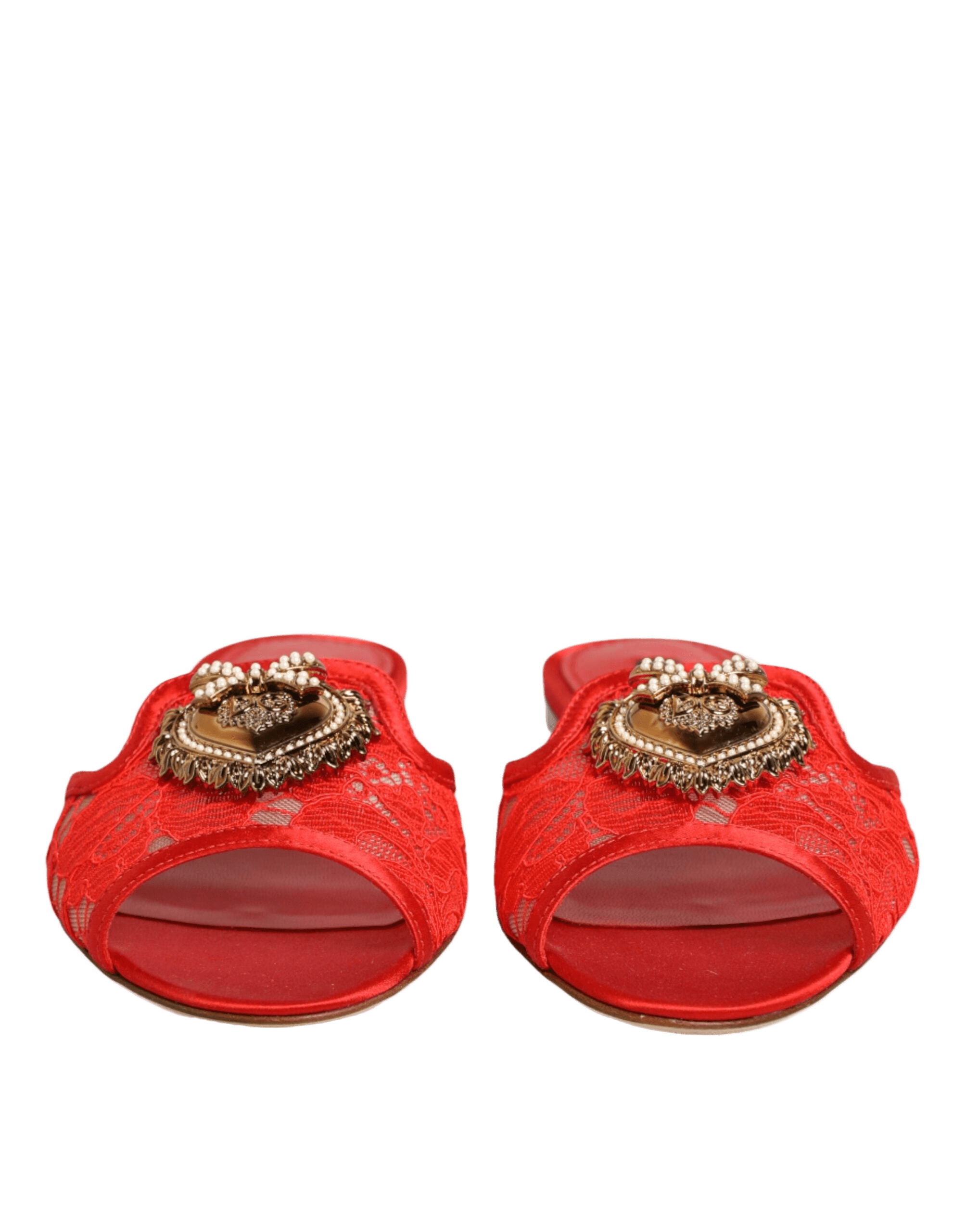 Dolce & Gabbana Red Lace Devotion Flats Slip On Sandals Shoes Glam Steals