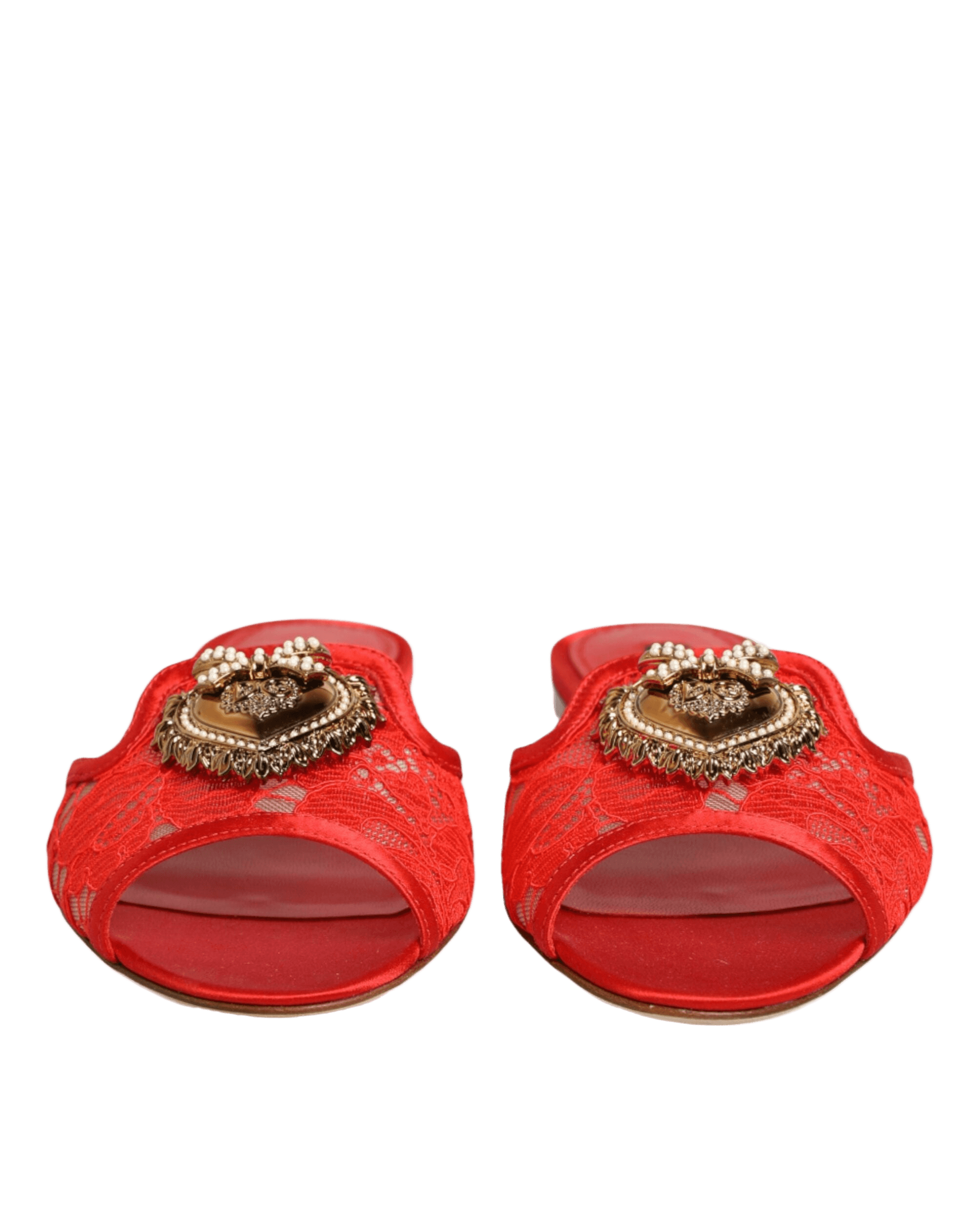 Dolce & Gabbana Red Lace Devotion Flats Slip On Sandals Shoes Glam Steals