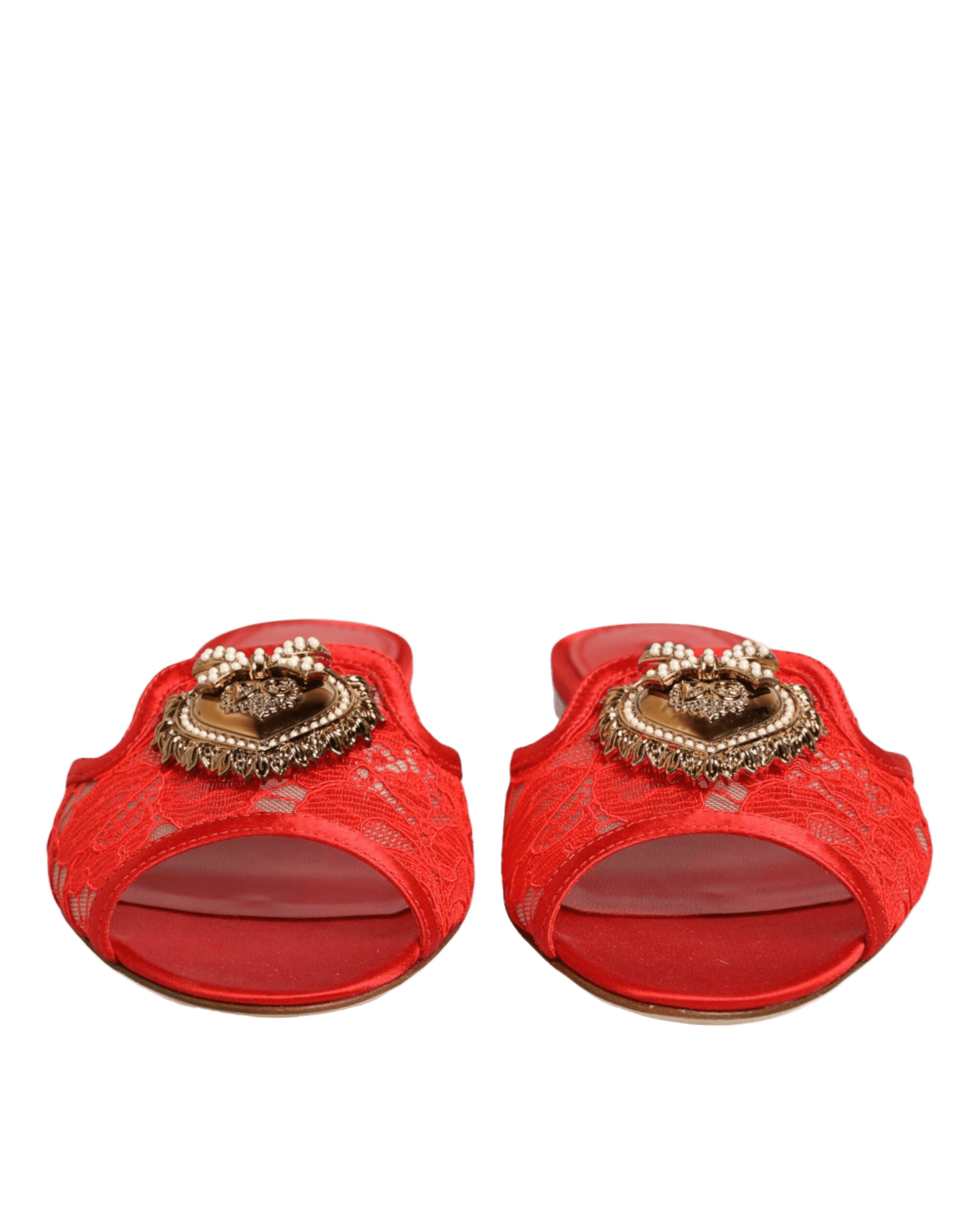 Dolce & Gabbana Red Lace Devotion Flats Slip On Sandals Shoes Sandals
