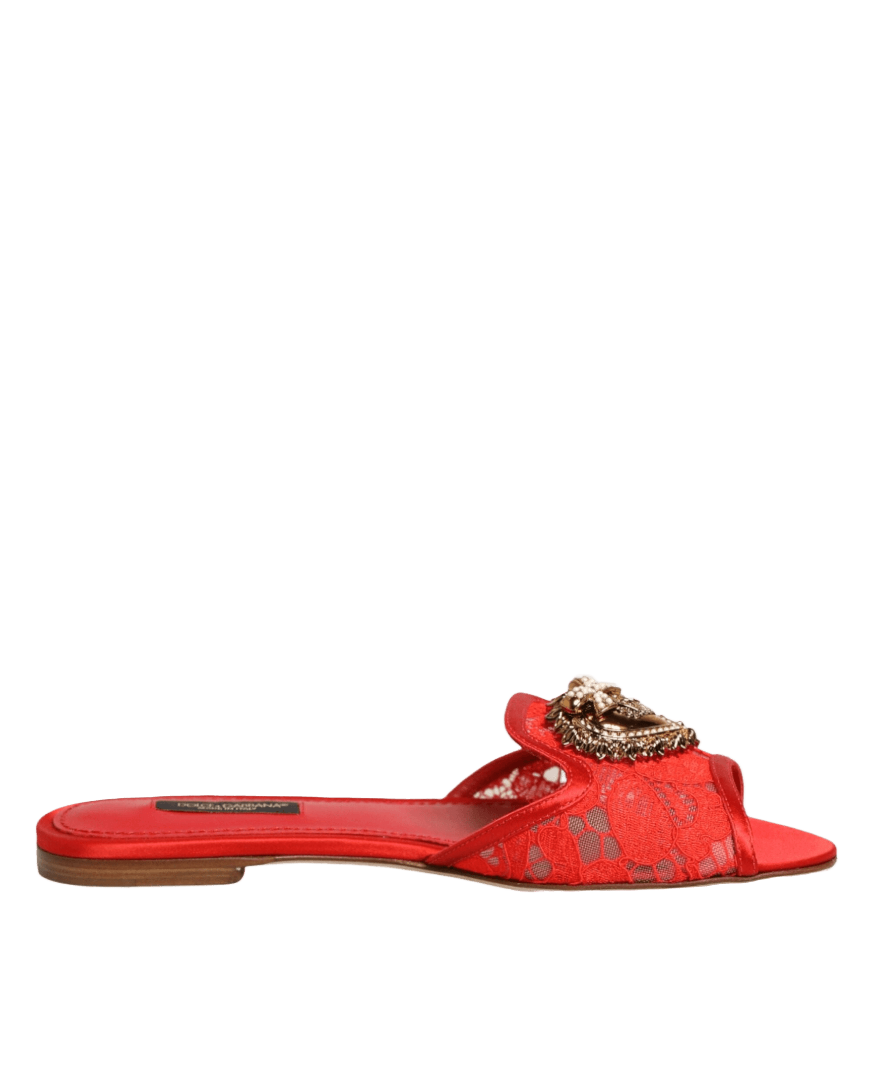 Dolce & Gabbana Red Lace Devotion Flats Slip On Sandals Shoes Sandals