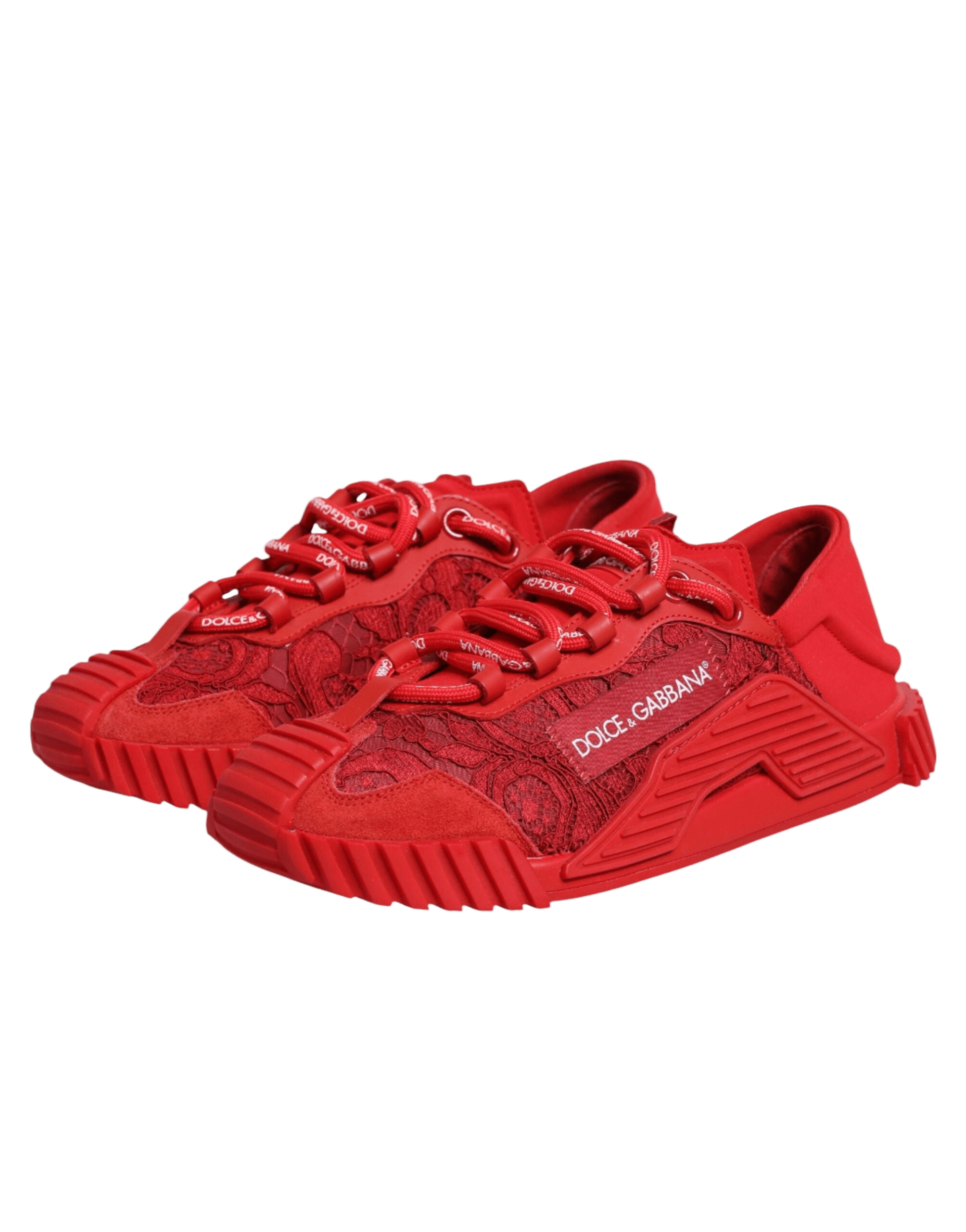 Dolce & Gabbana Red Lace Logo Low Top Ns1 Sneakers Shoes Glam Steals
