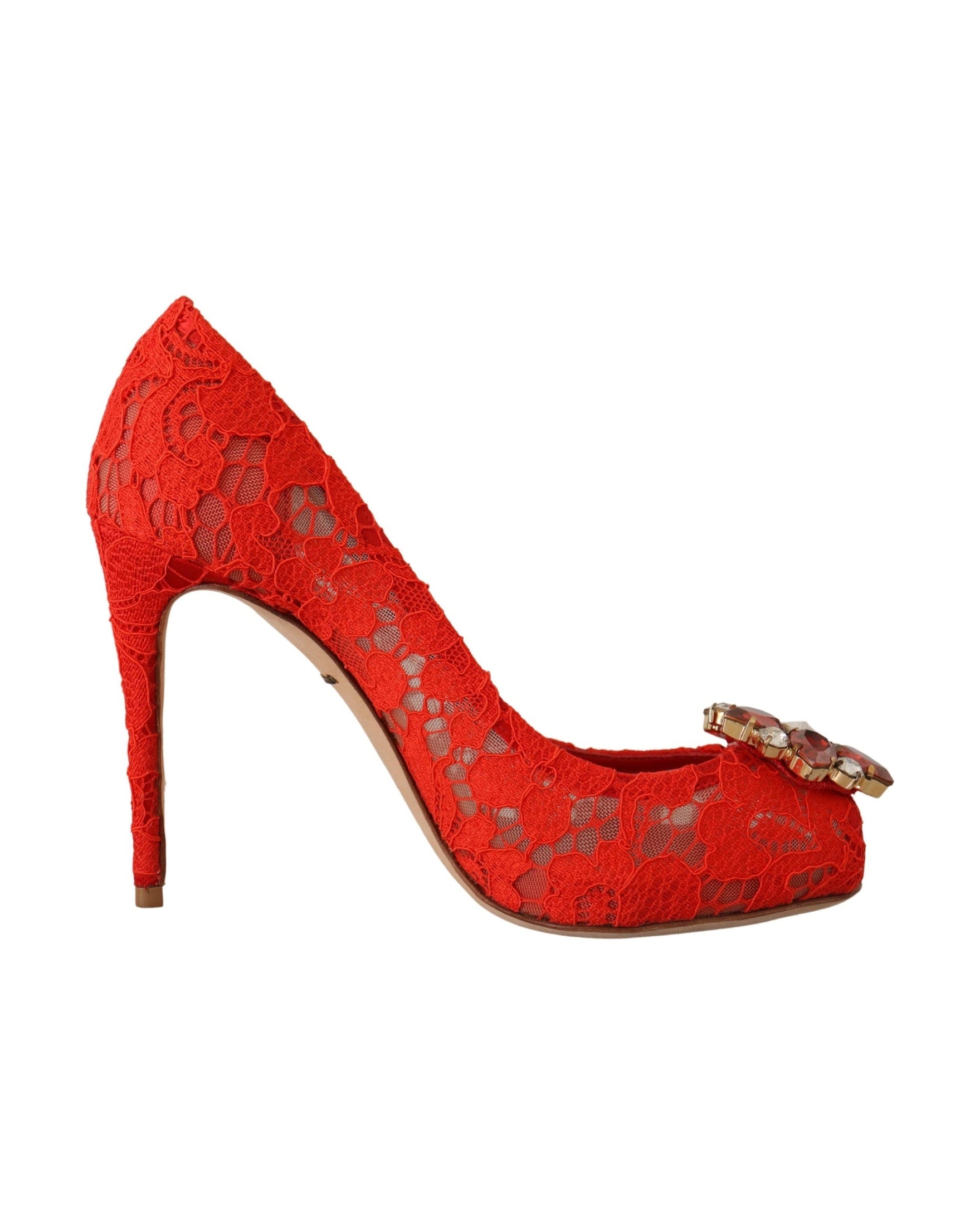 Dolce & Gabbana Red Lace Taormina Crystal Heels Pumps Glam Steals