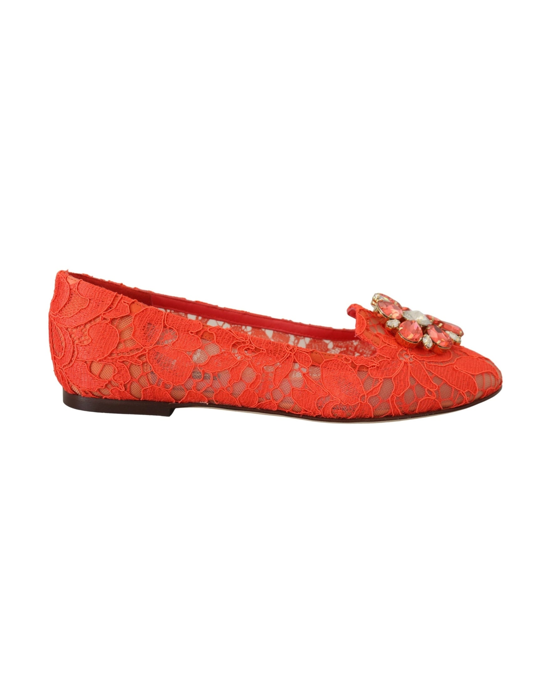 Dolce & Gabbana Red Lace Taormina Crystals Ballet Flats Flats