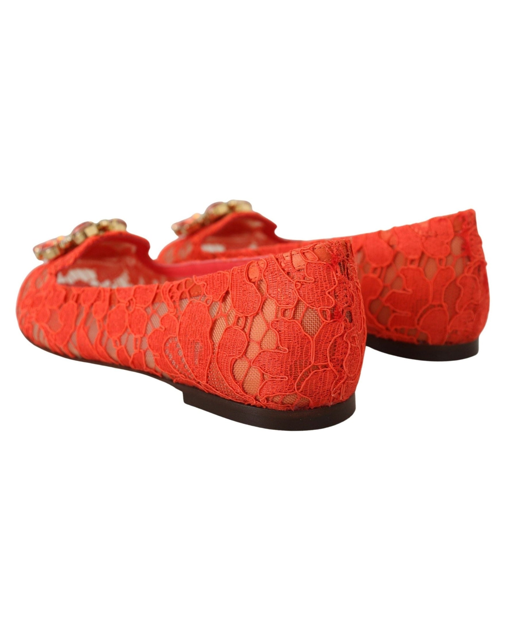 Dolce & Gabbana Red Lace Taormina Crystals Ballet Flats Flats