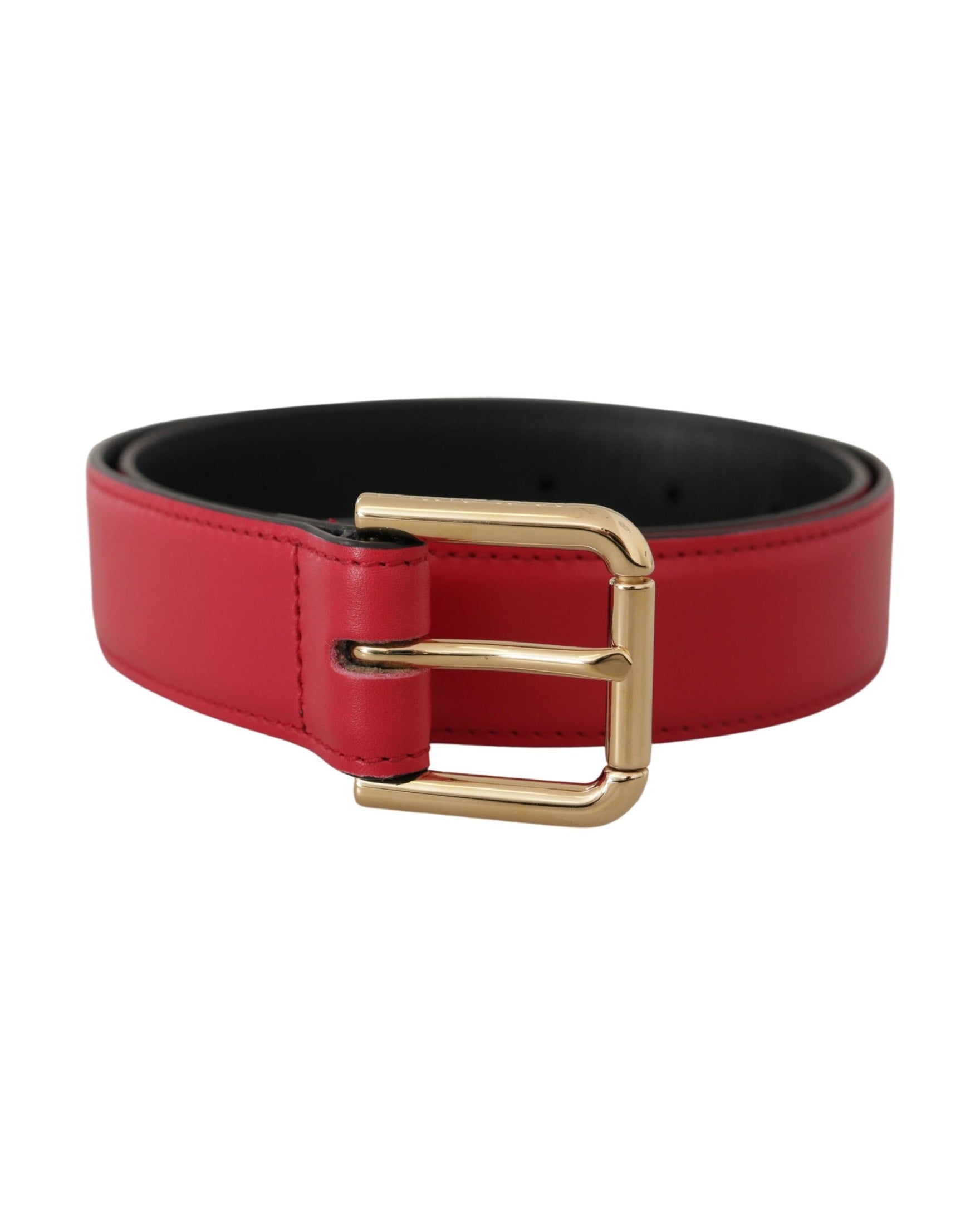 Dolce & Gabbana Red Leather Calf Gold Tone Logo Metal Buckle Belt Belts