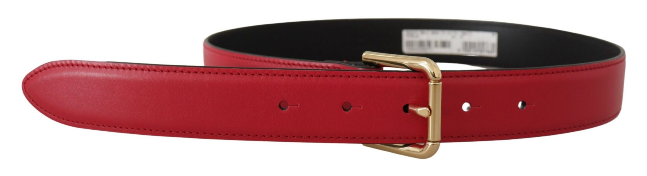 Dolce & Gabbana Red Leather Calf Gold Tone Logo Metal Buckle Belt Belts