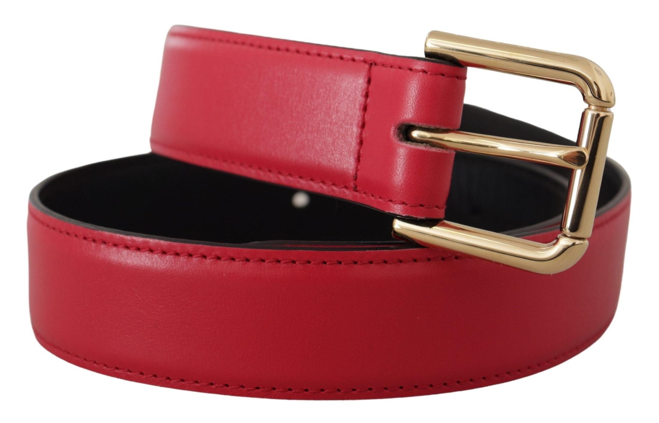 Dolce & Gabbana Red Leather Calf Gold Tone Logo Metal Buckle Belt Belts