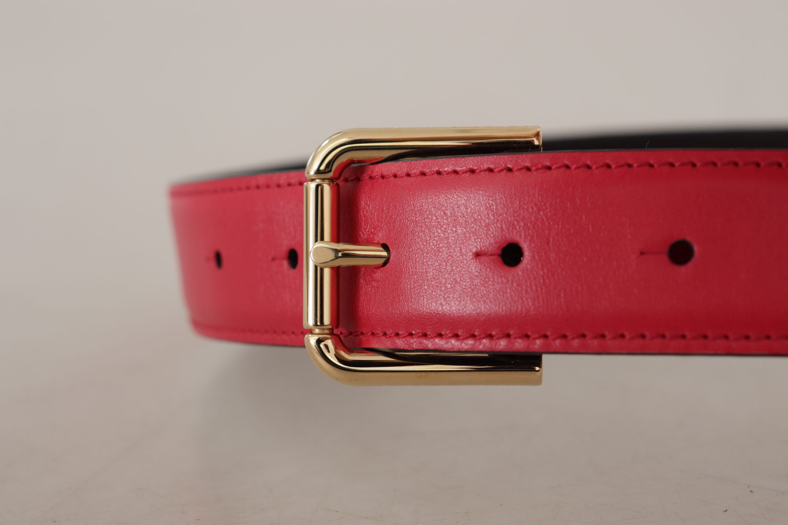 Dolce & Gabbana Red Leather Calf Gold Tone Logo Metal Buckle Belt Glam Steals