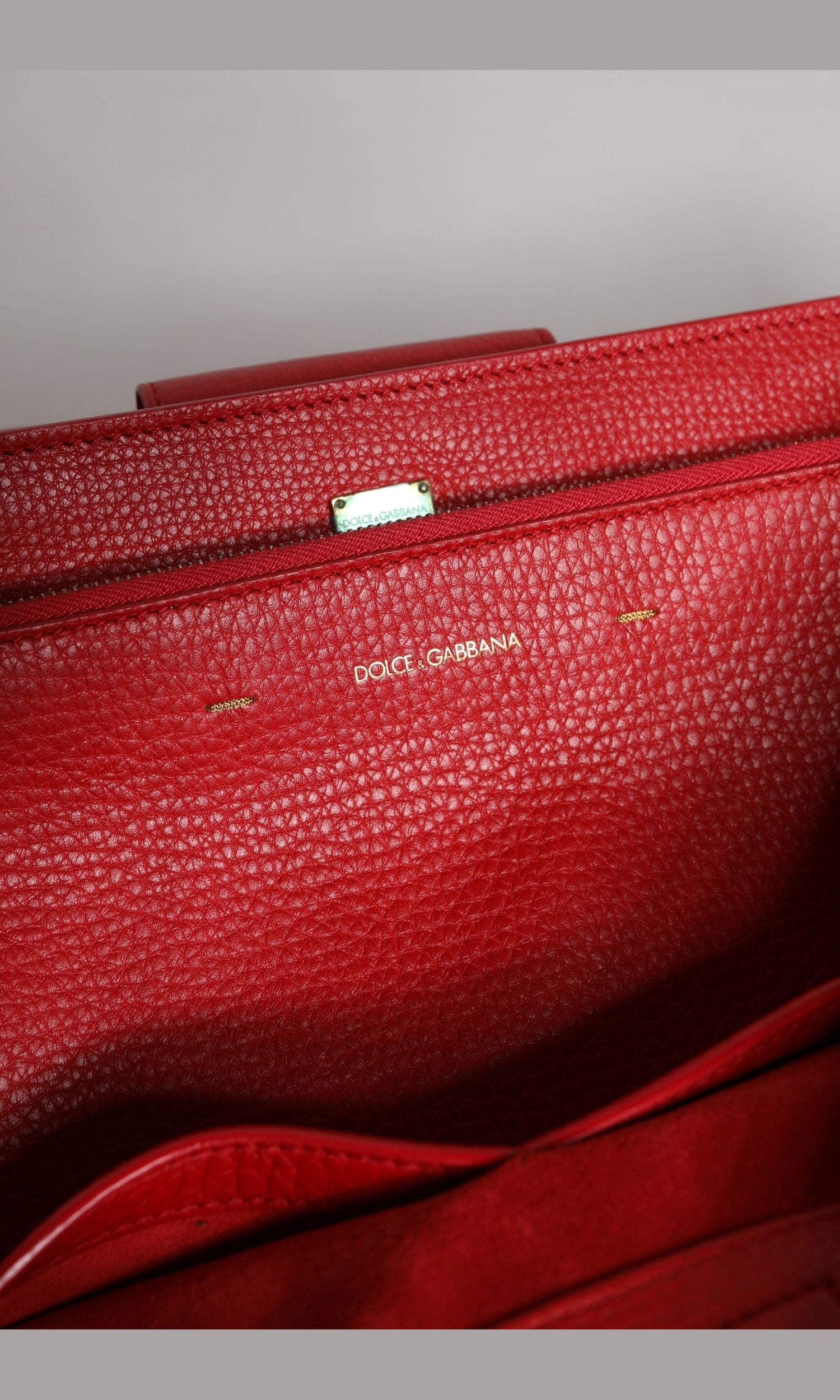Dolce & Gabbana Red Leather Calfskin Logo Plaque Top Handle Bag Glam Steals