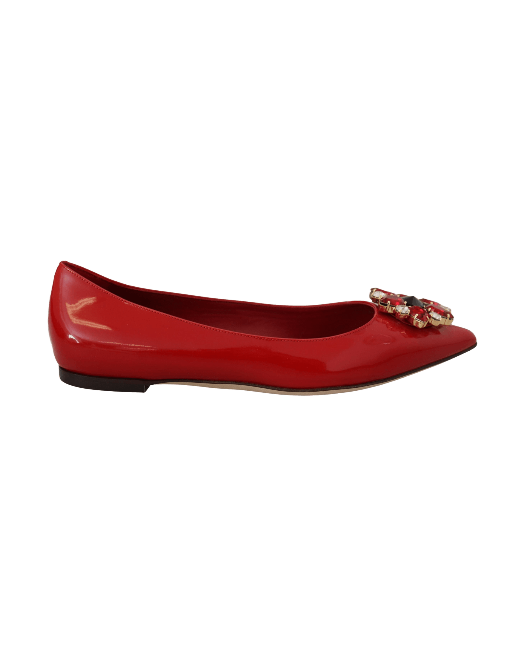 Dolce & Gabbana Red Leather Crystals Loafers Flats