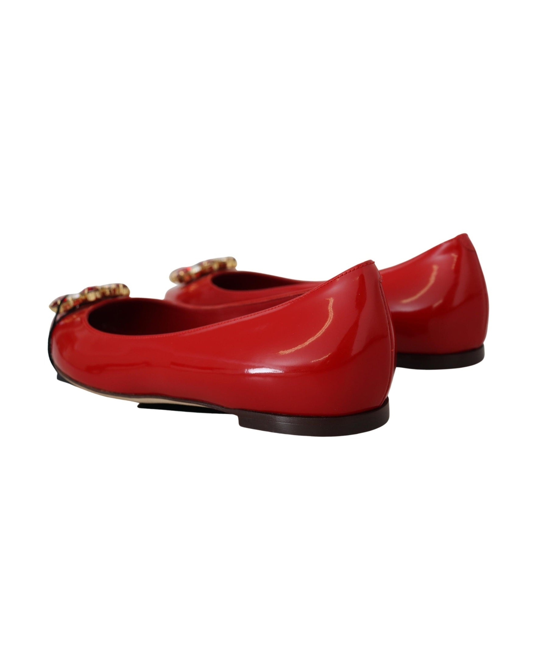 Dolce & Gabbana Red Leather Crystals Loafers Flats