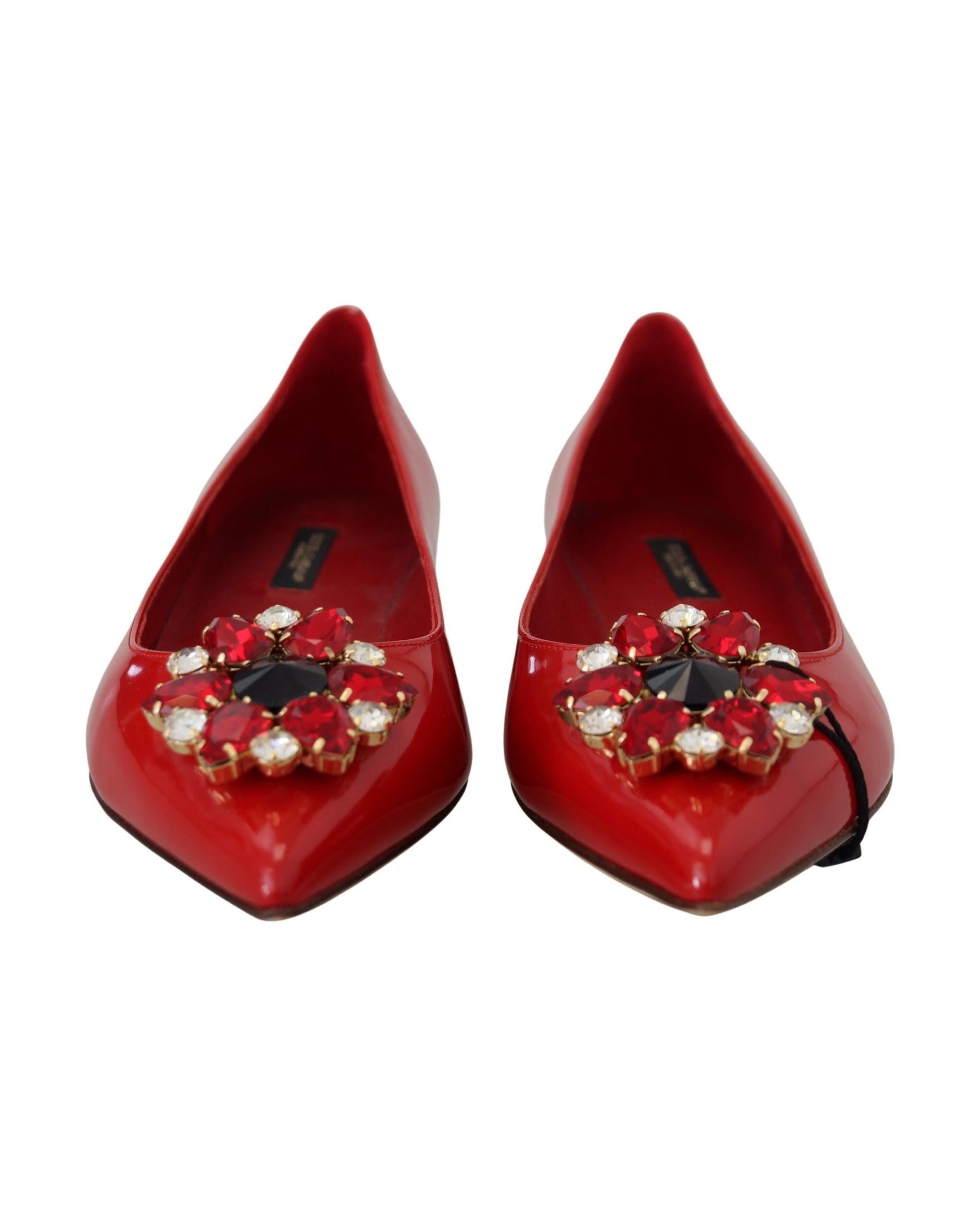 Dolce & Gabbana Red Leather Crystals Loafers Flats