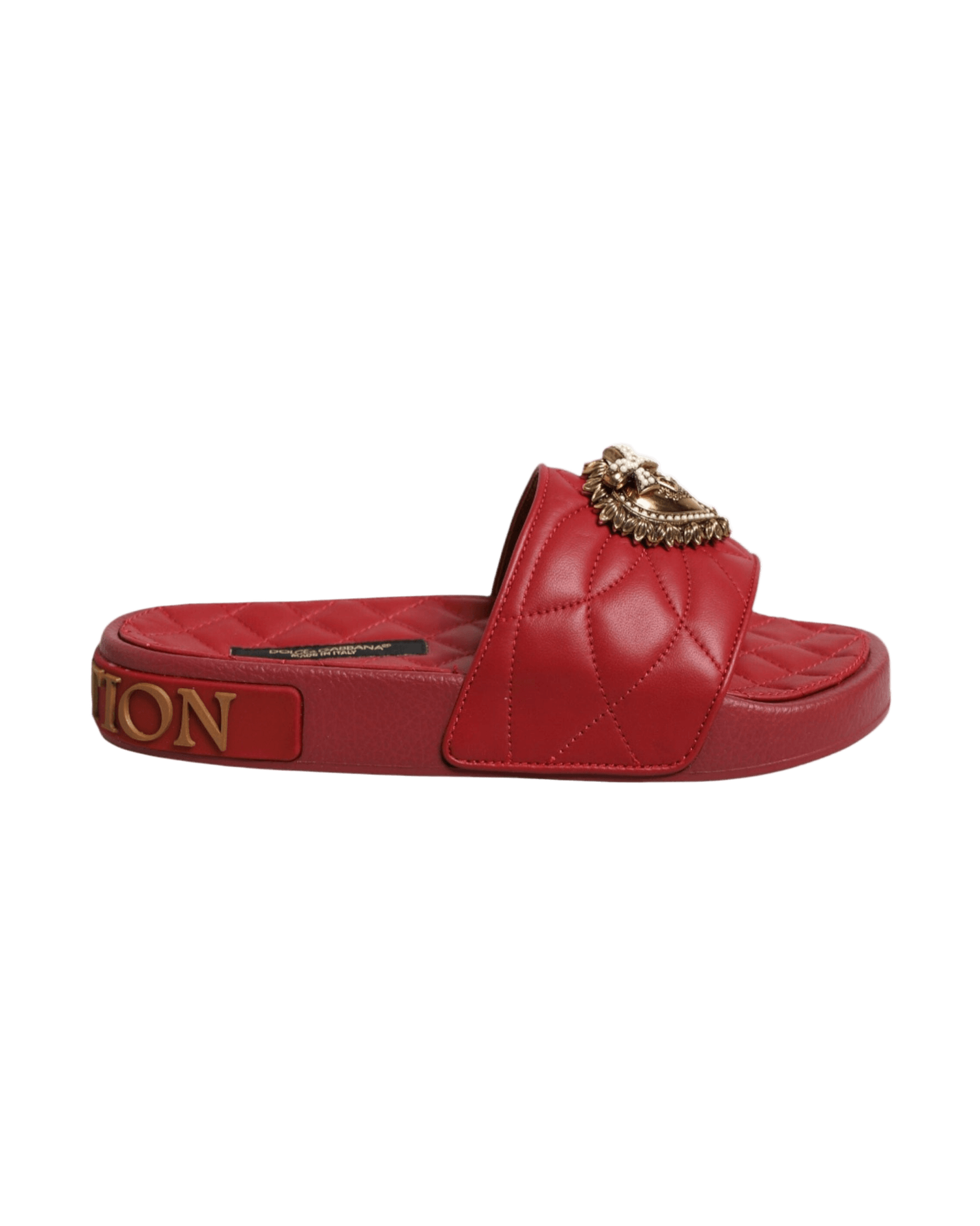 Dolce & Gabbana Red Leather Devotion Matelassé Slides Shoes Glam Steals
