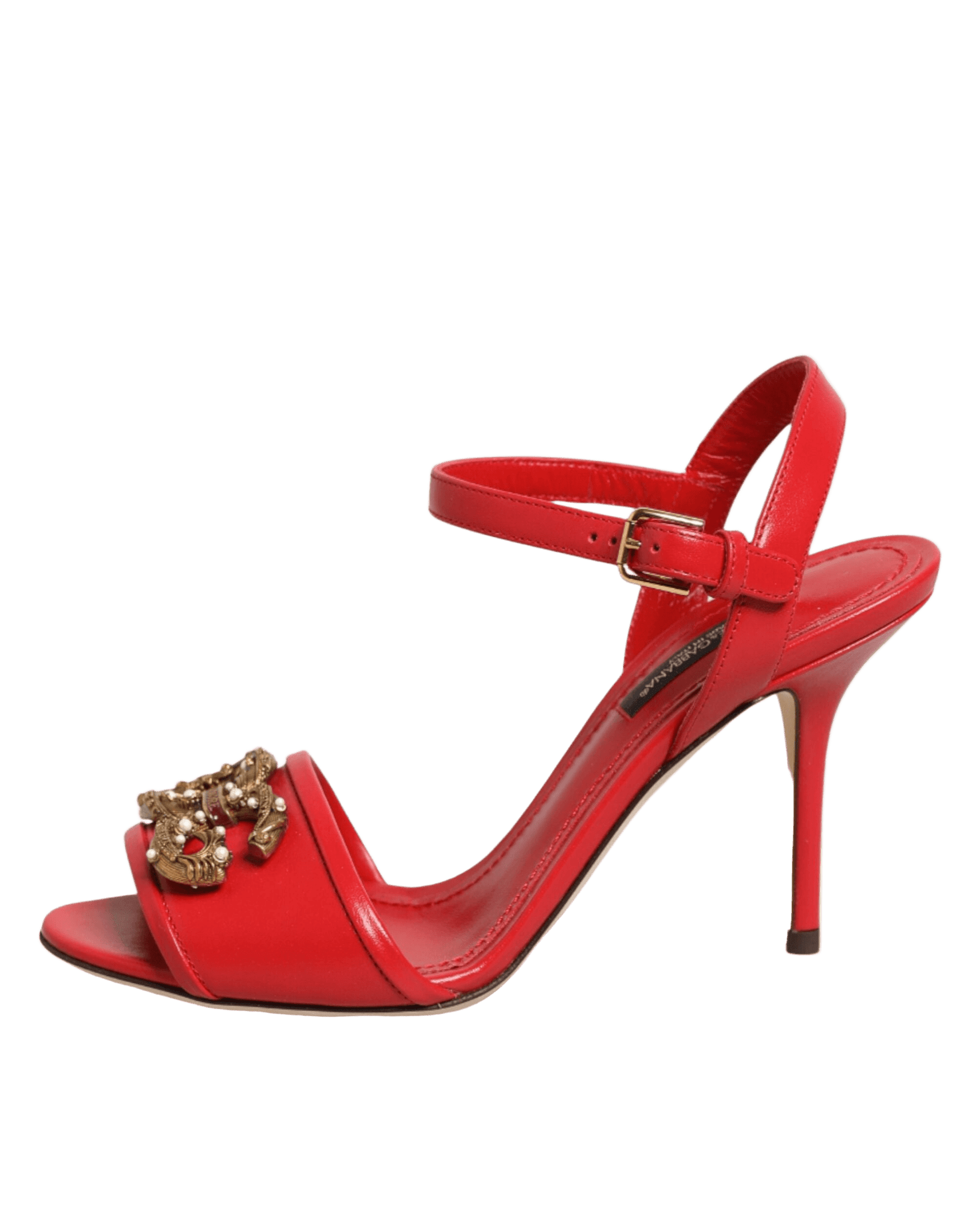 Dolce & Gabbana Red Leather Dg Amore Heels Sandals Shoes Heels