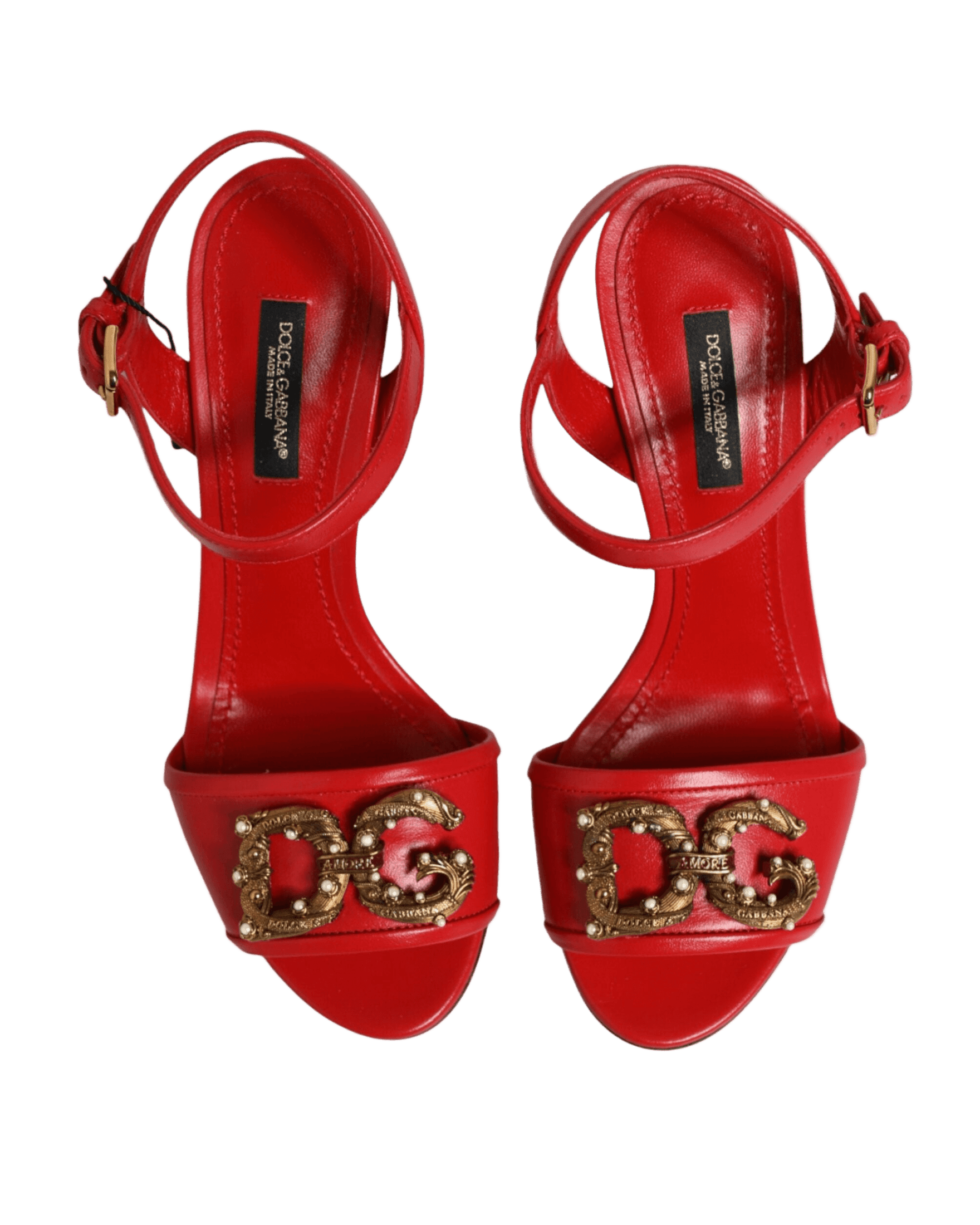 Dolce & Gabbana Red Leather Dg Amore Heels Sandals Shoes Heels
