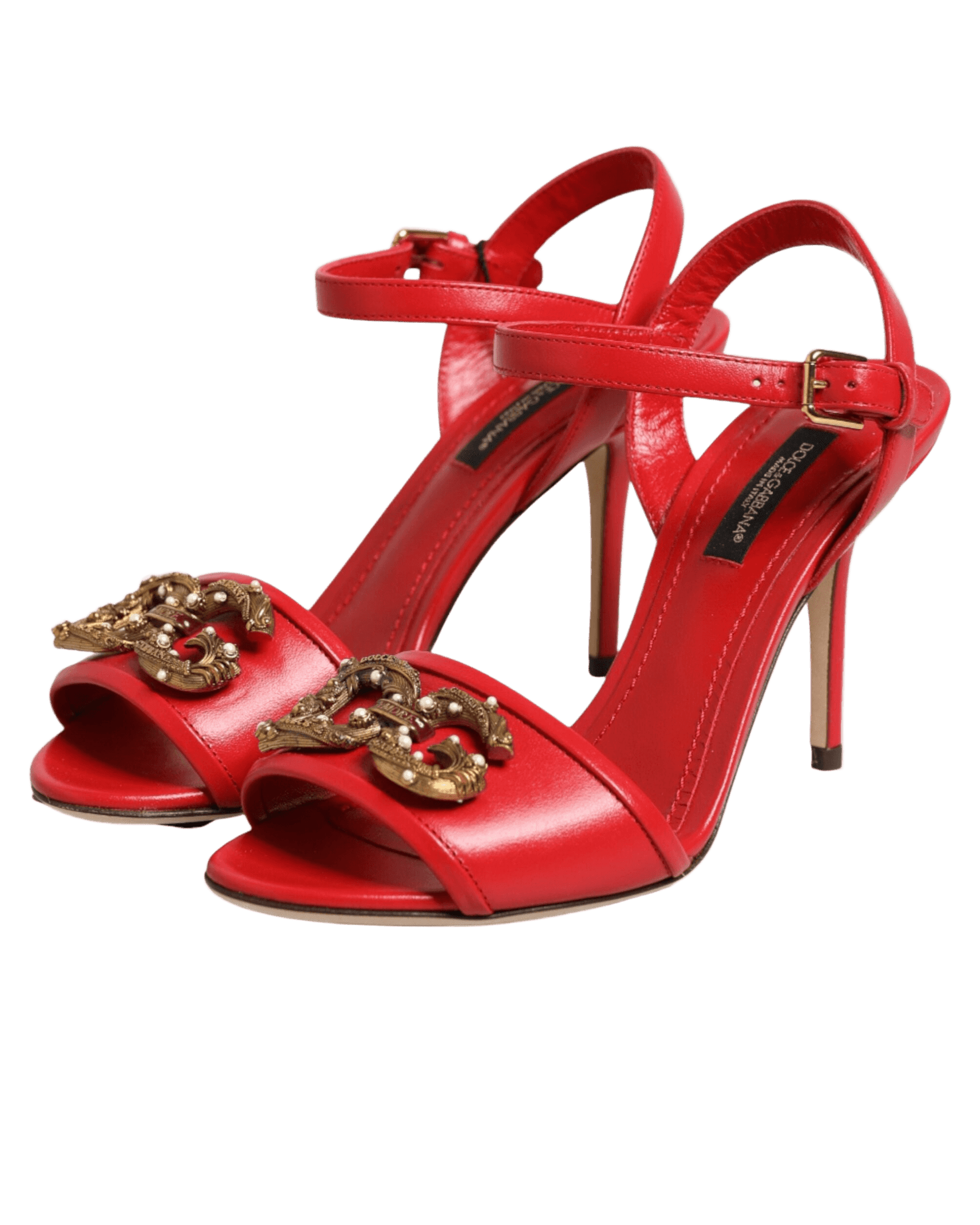 Dolce & Gabbana Red Leather Dg Amore Heels Sandals Shoes Heels