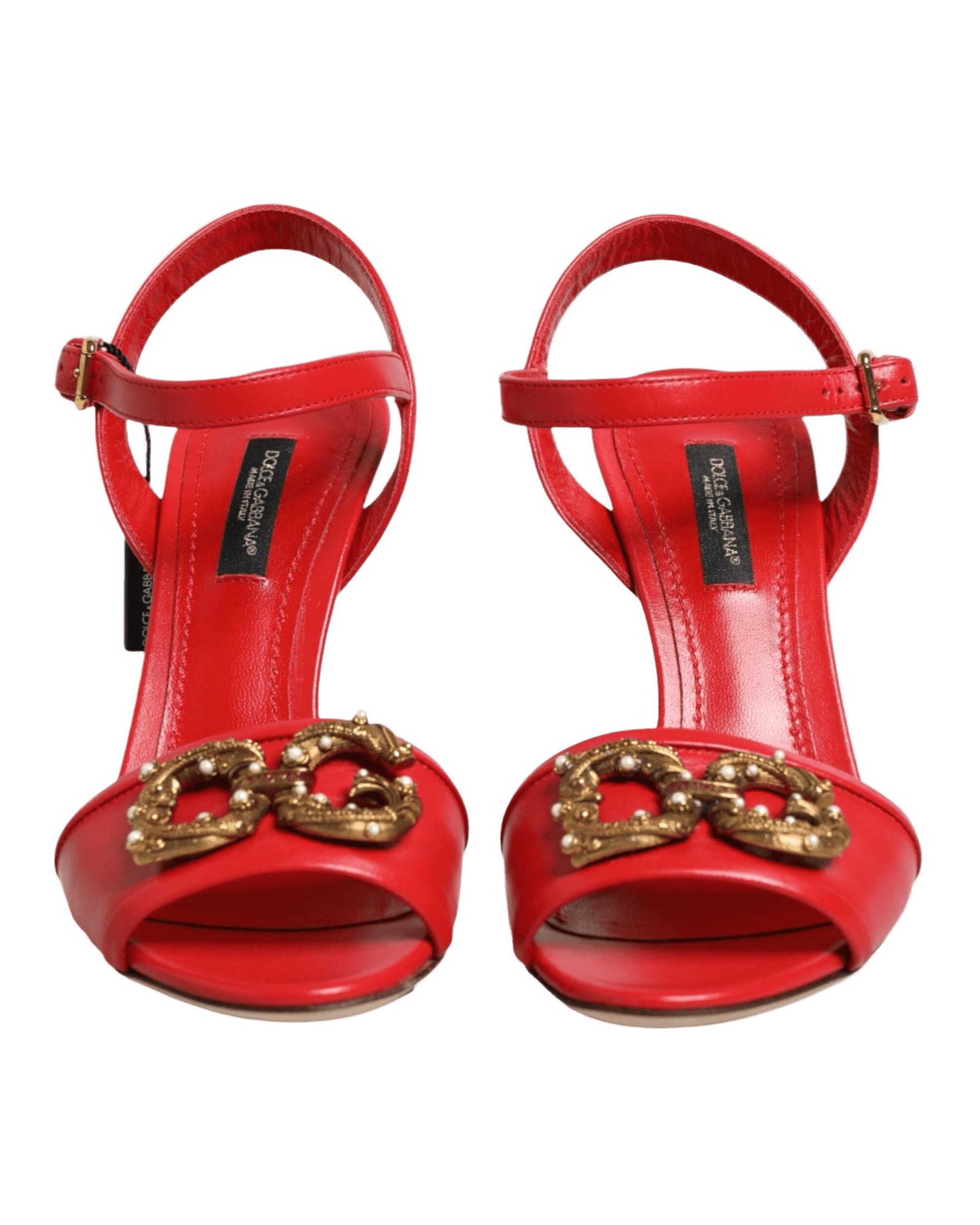 Dolce & Gabbana Red Leather Dg Amore Heels Sandals Shoes Heels