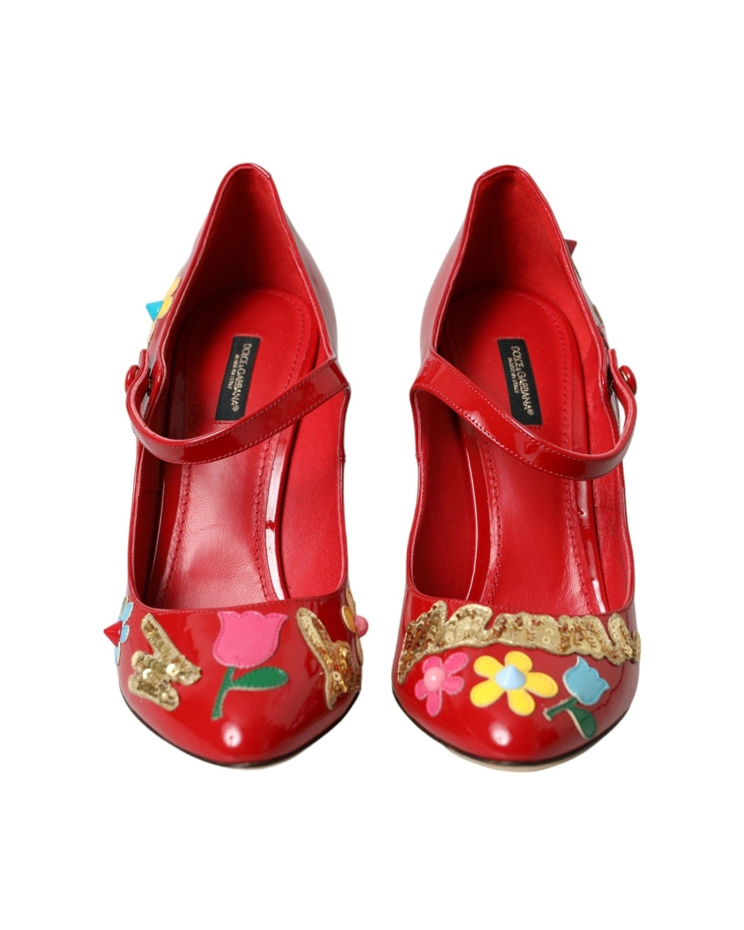 Dolce & Gabbana Red Leather Embellished Mary Jane Pumps Heels Shoes Heels