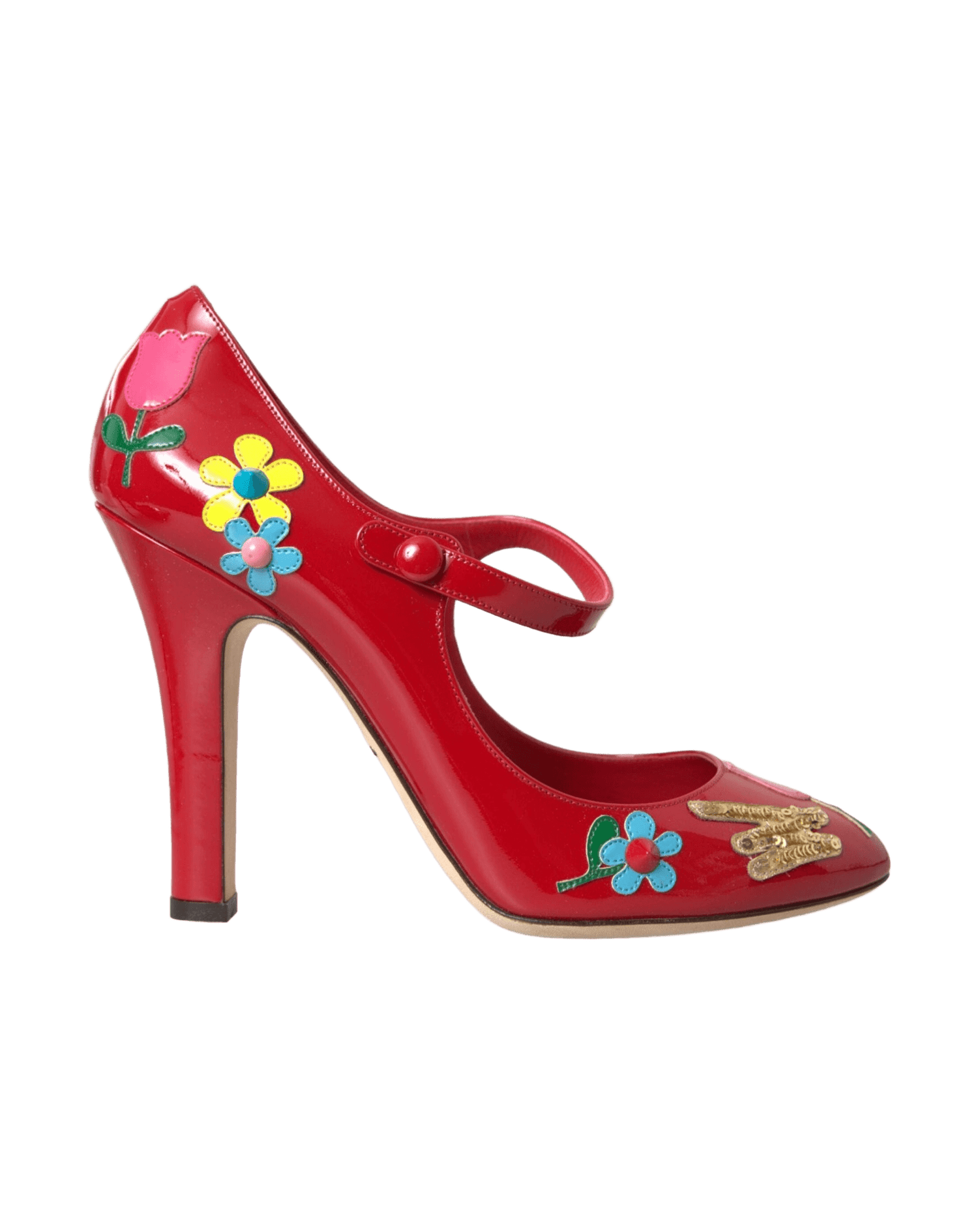 Dolce & Gabbana Red Leather Embellished Mary Jane Pumps Heels Shoes Glam Steals