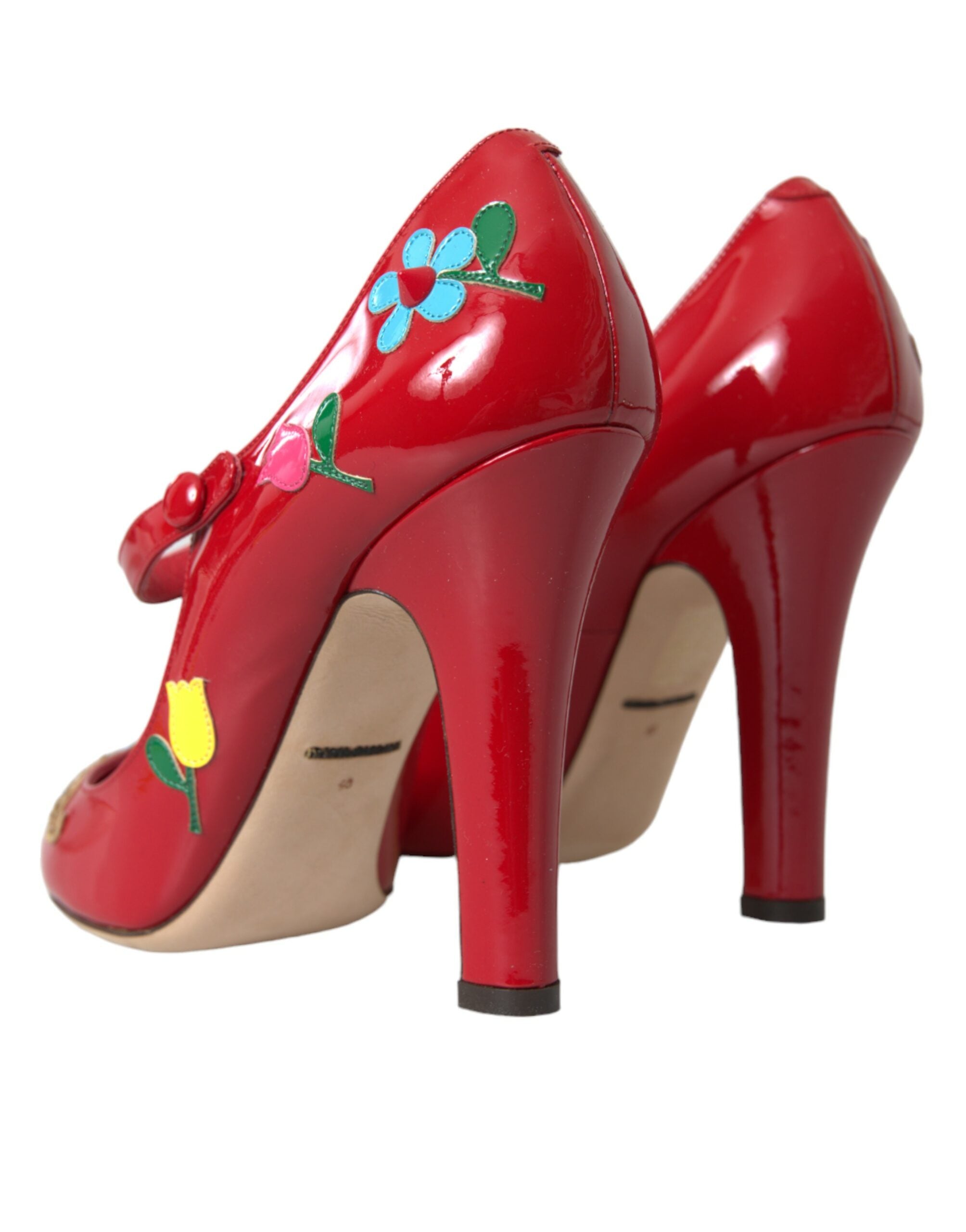 Dolce & Gabbana Red Leather Embellished Mary Jane Pumps Heels Shoes Glam Steals