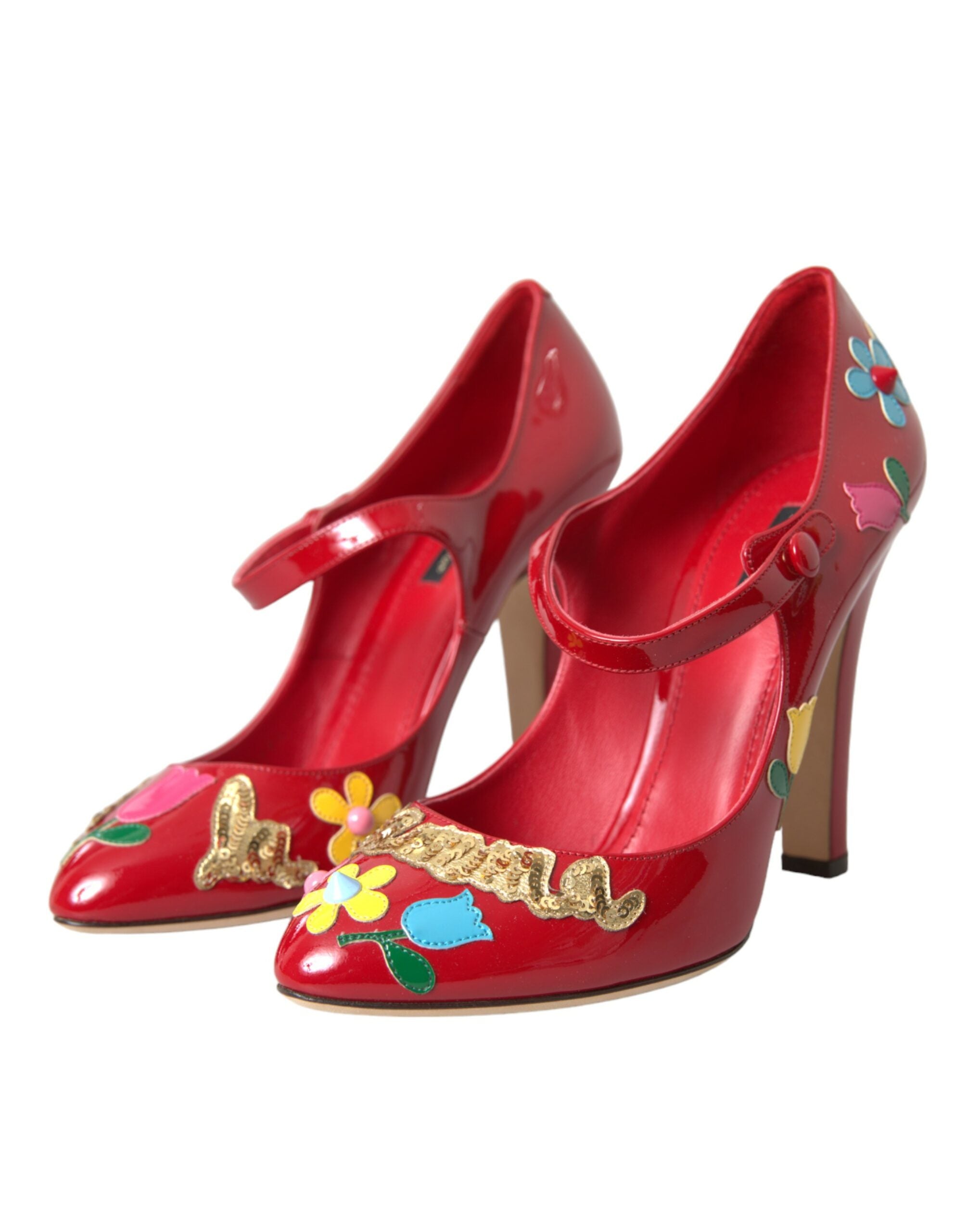 Dolce & Gabbana Red Leather Embellished Mary Jane Pumps Heels Shoes Glam Steals