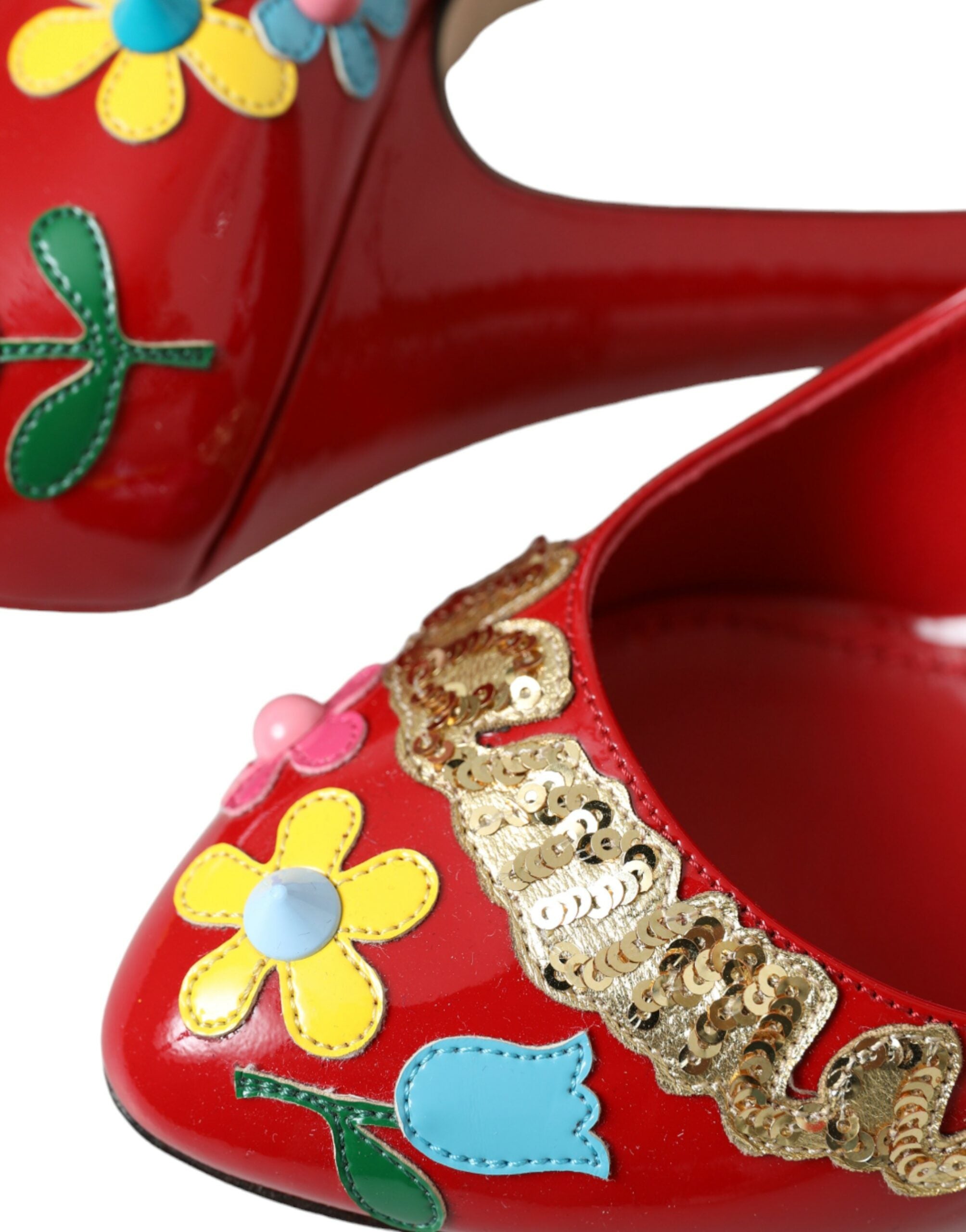 Dolce & Gabbana Red Leather Embellished Mary Jane Pumps Heels Shoes Glam Steals