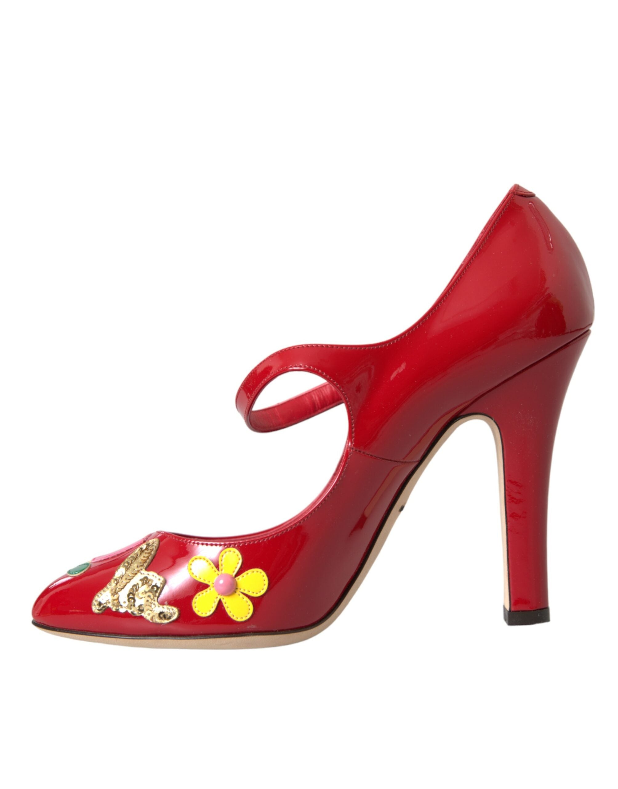 Dolce & Gabbana Red Leather Embellished Mary Jane Pumps Heels Shoes Glam Steals