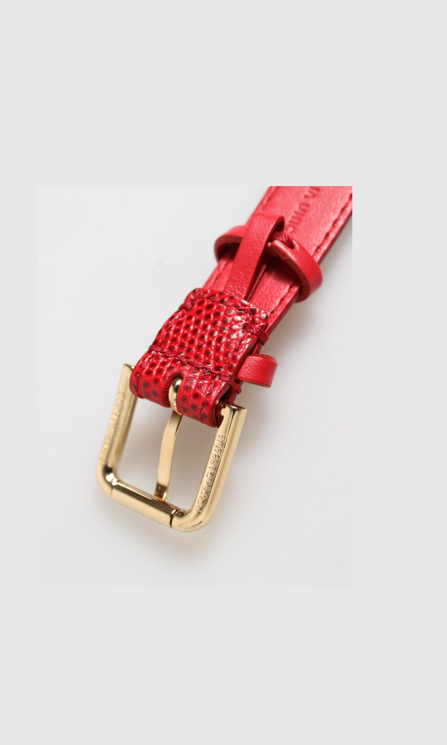 Dolce & Gabbana Red Leather Exotic Gold Tone Metal Buckle Women Armband Glam Steals