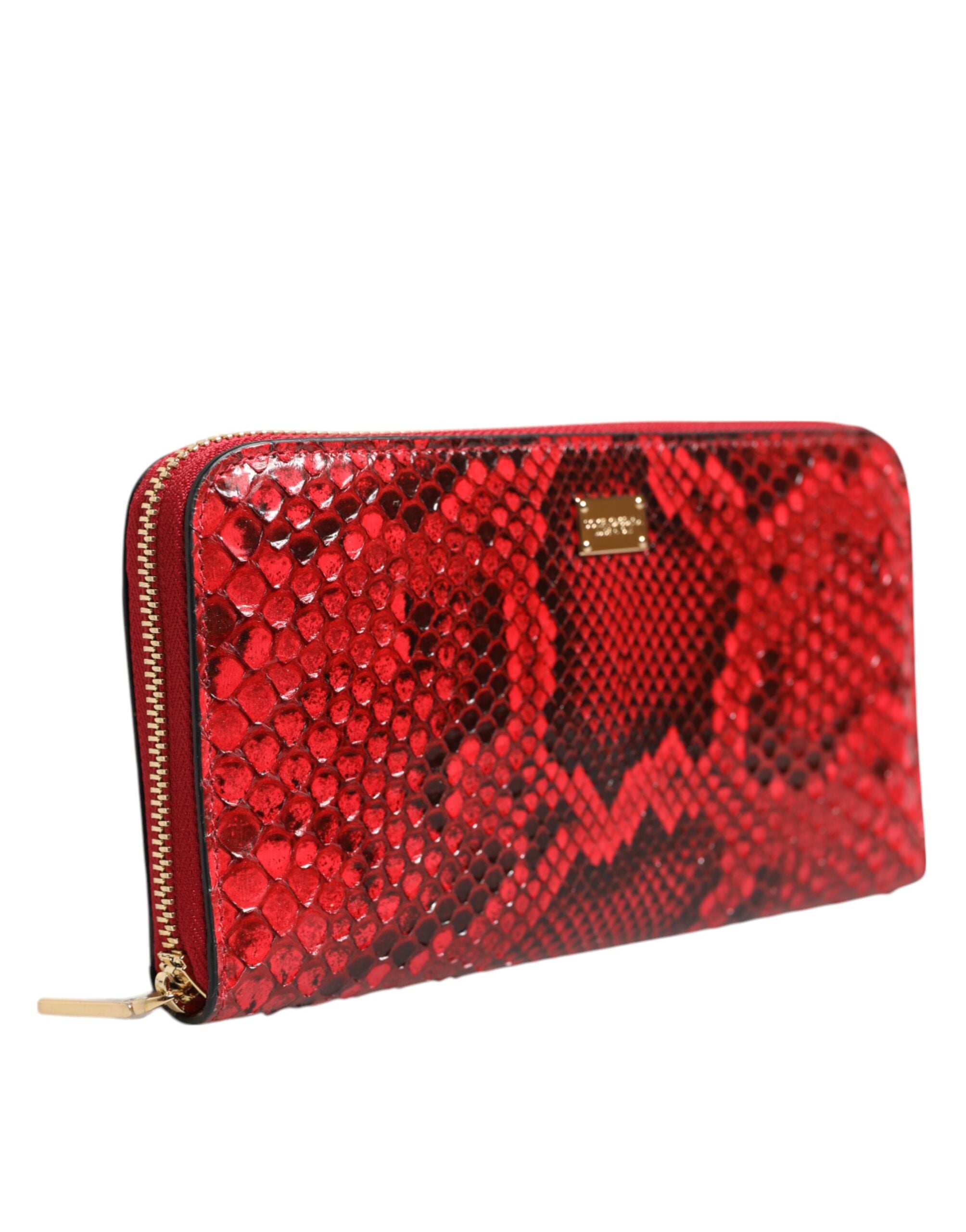 Dolce & Gabbana Red Leather Exotic Zip Around Continental Clutch Wallet Glam Steals