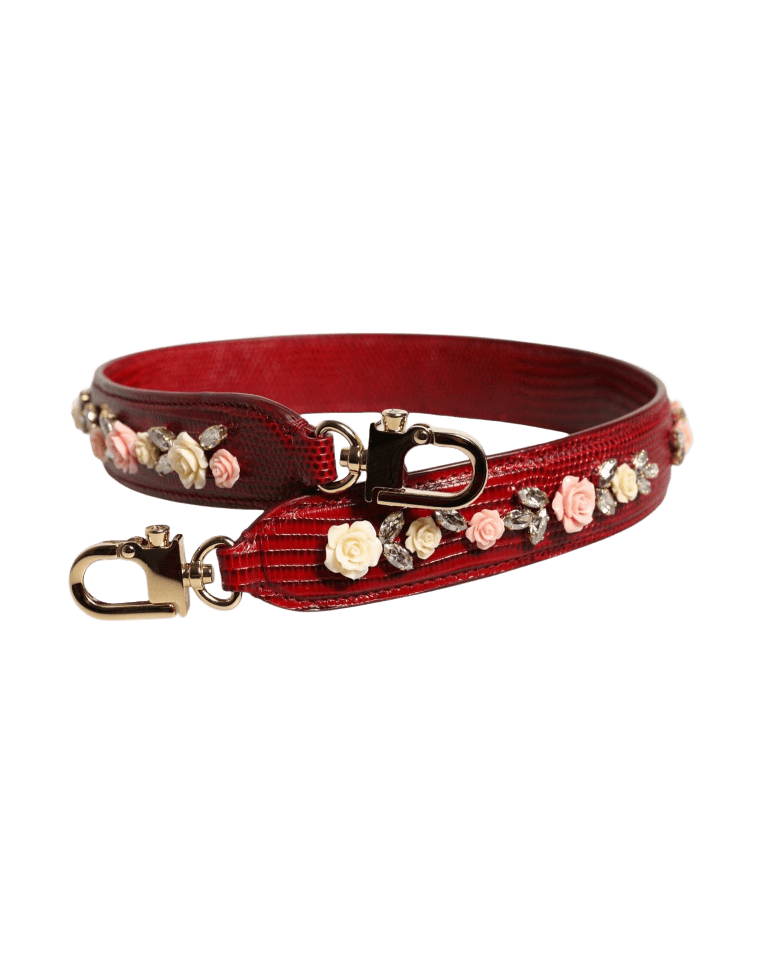 Dolce & Gabbana Red Leather Floral Embellish Bag Shoulder Strap Glam Steals