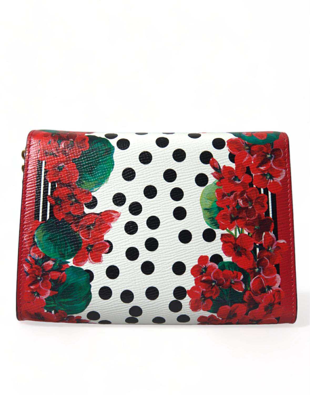 Dolce & Gabbana Red Leather Floral Polka Dot Print Chain Dg Logo Shoulder Bag Glam Steals