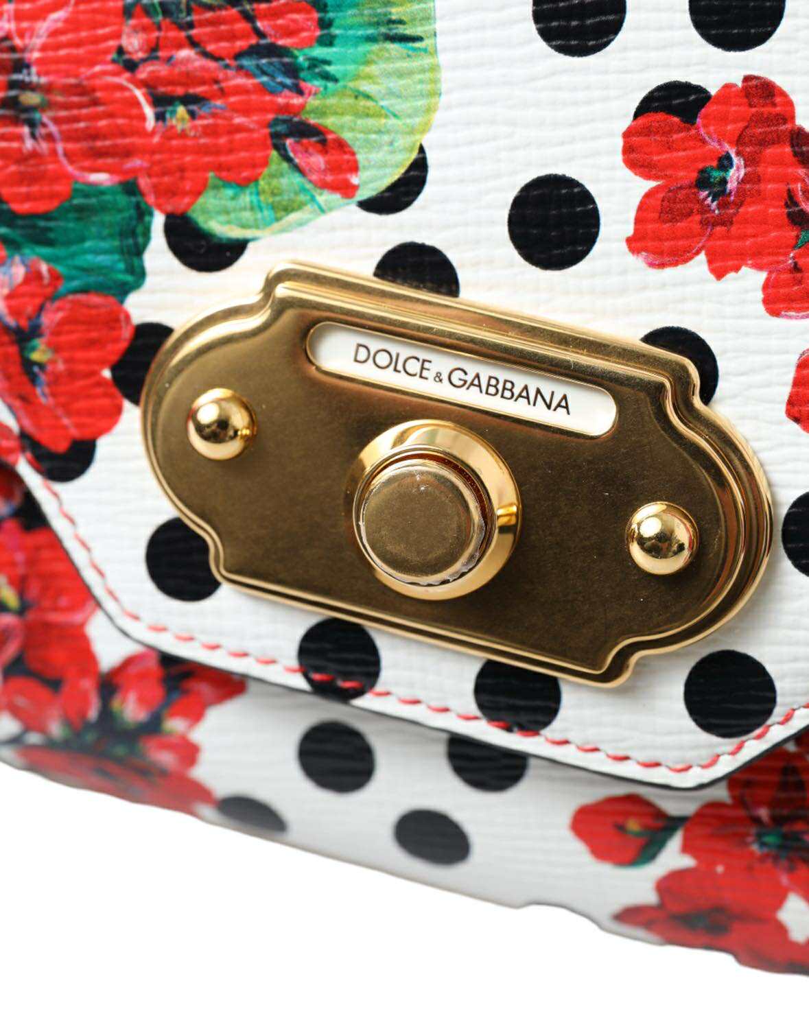 Dolce & Gabbana Red Leather Floral Polka Dot Print Chain Dg Logo Shoulder Bag Glam Steals