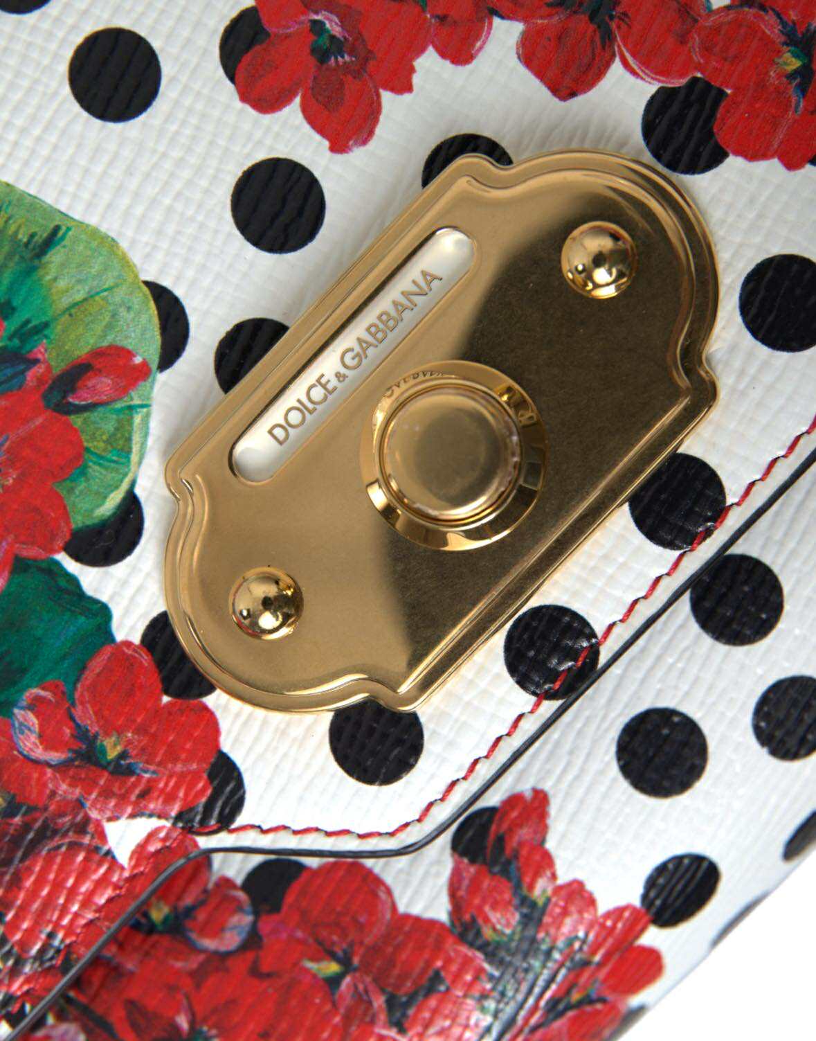 Dolce & Gabbana Red Leather Floral Polka Dot Print Chain Dg Logo Shoulder Bag Glam Steals