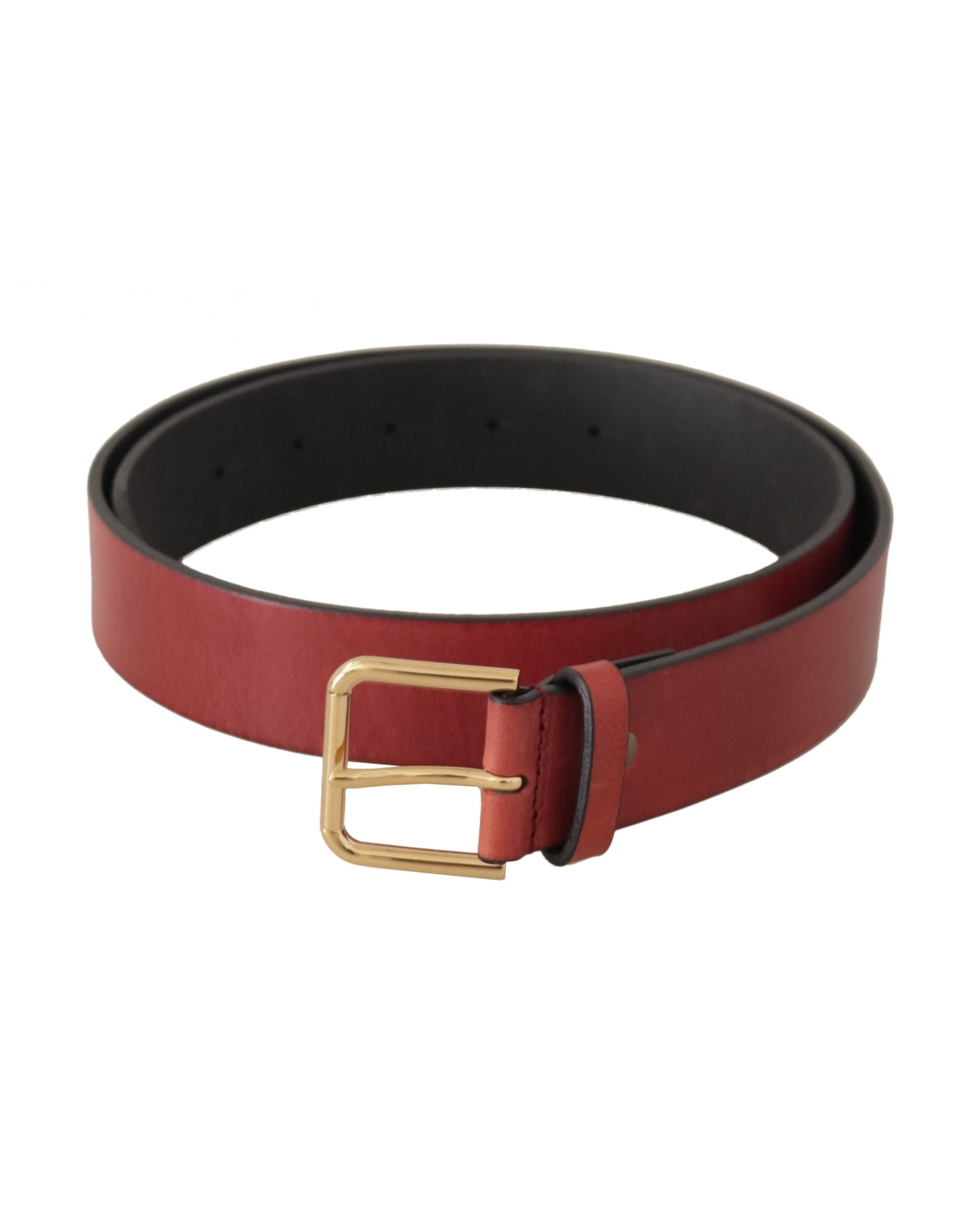 Dolce & Gabbana Red Leather Gold Logo Engraved Metal Buckle Belt Belts