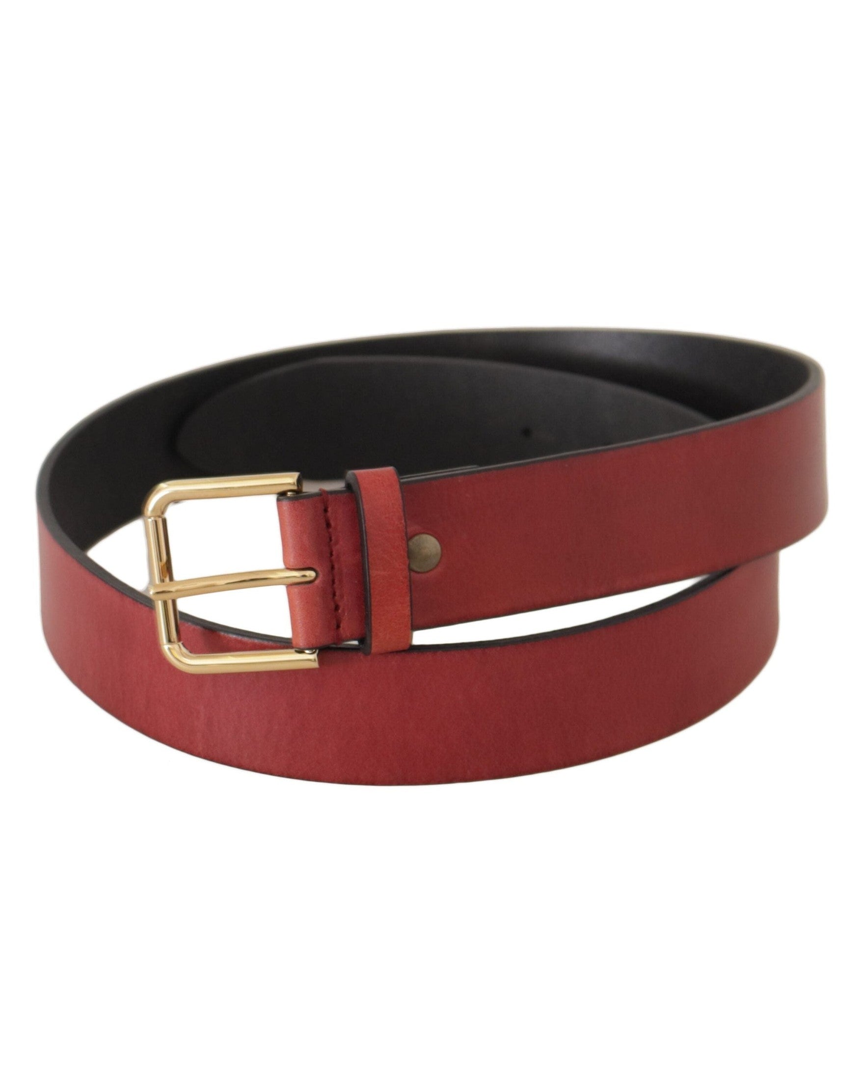 Dolce & Gabbana Red Leather Gold Logo Engraved Metal Buckle Belt Belts