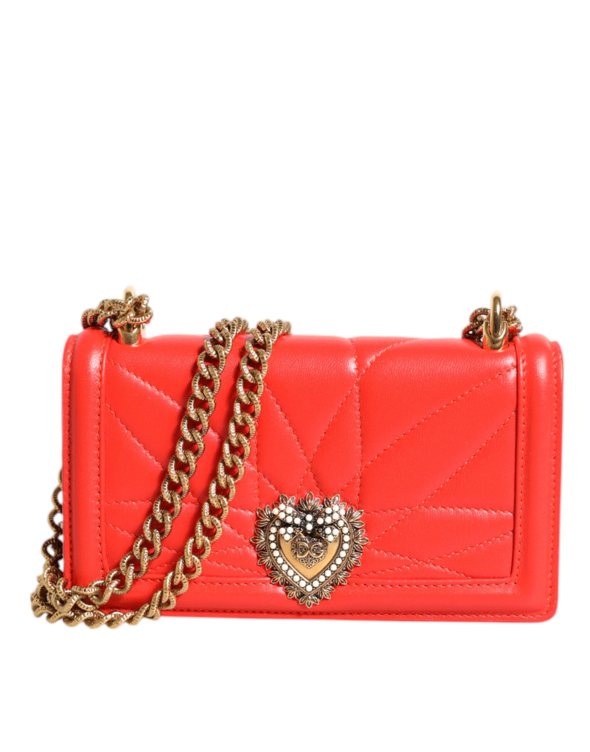 Dolce & Gabbana Red Leather Quilted Devotion Crossbody Phone Cover Bag Glam Steals