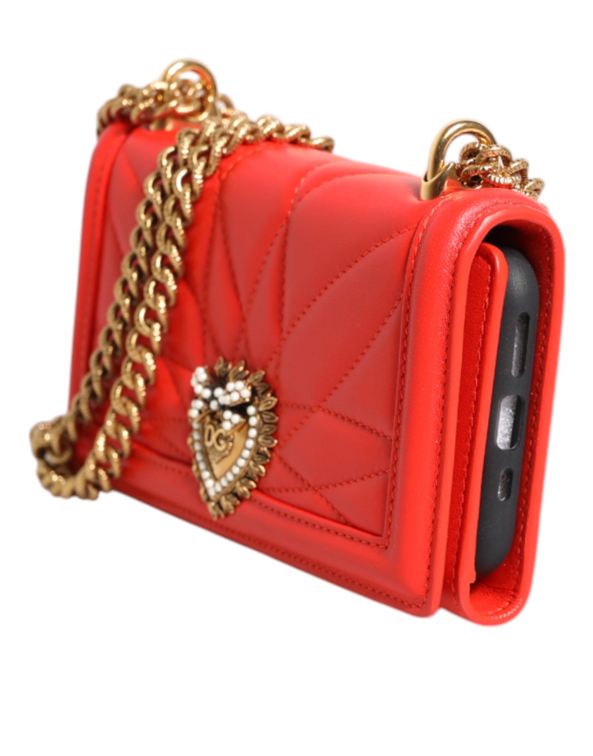 Dolce & Gabbana Red Leather Quilted Devotion Crossbody Phone Cover Bag Glam Steals