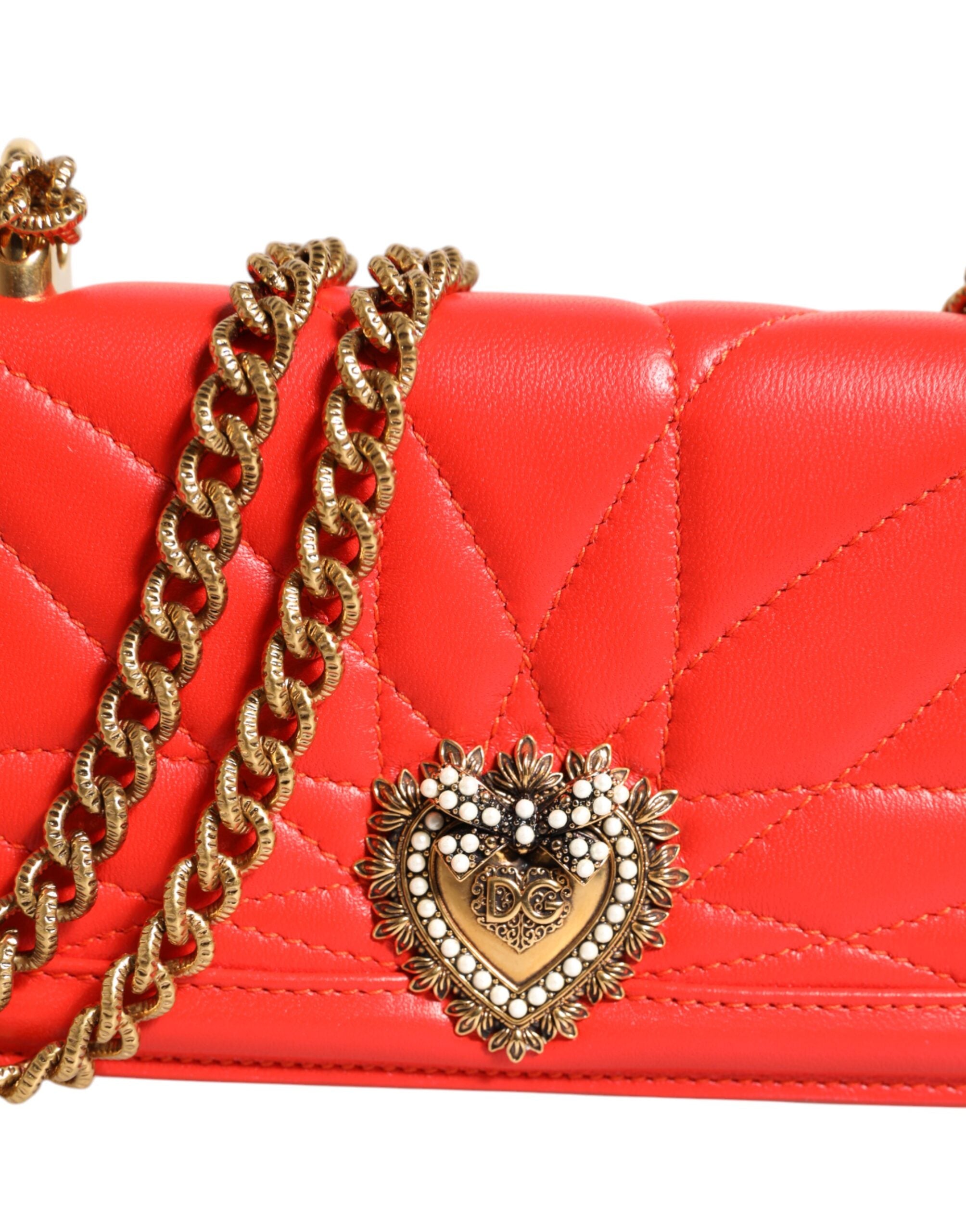 Dolce & Gabbana Red Leather Quilted Devotion Crossbody Phone Cover Bag Glam Steals