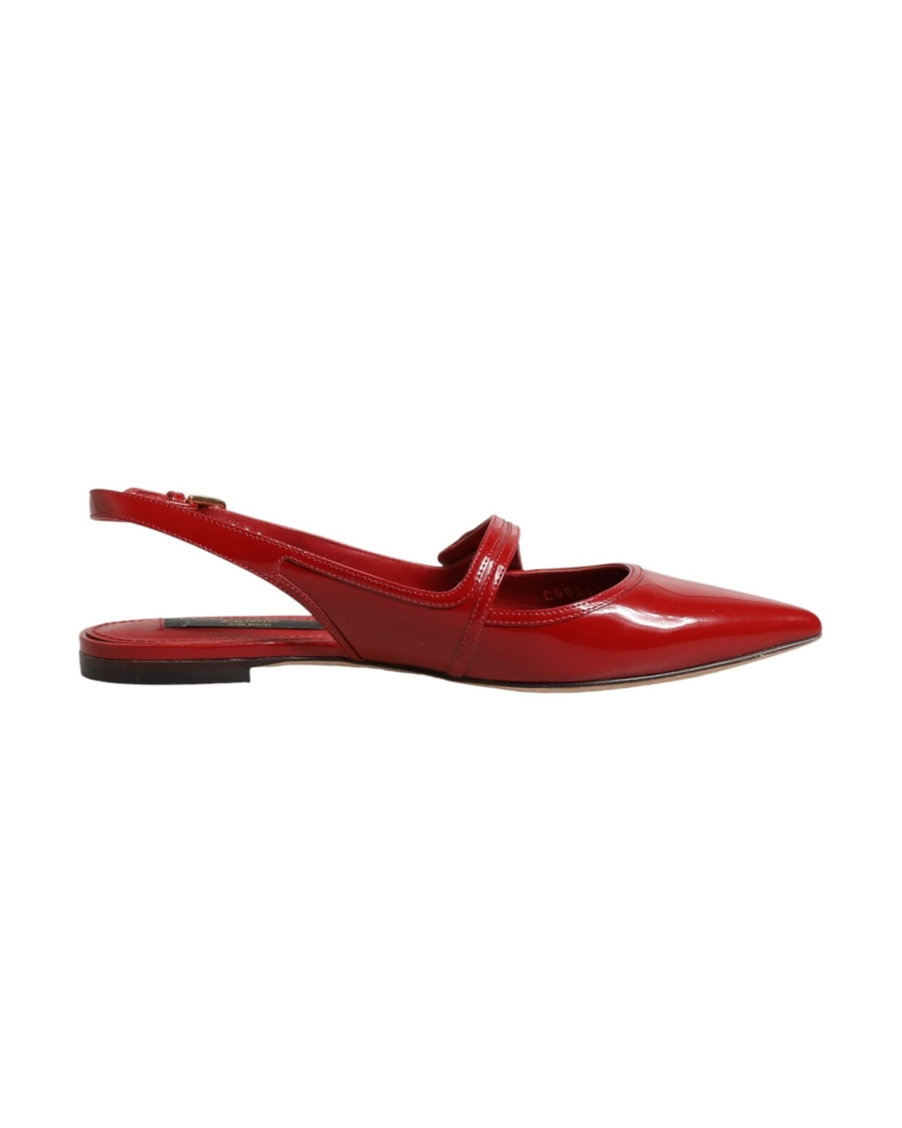 Dolce & Gabbana Red Leather Slingback Flats Sandals Shoes Sandals