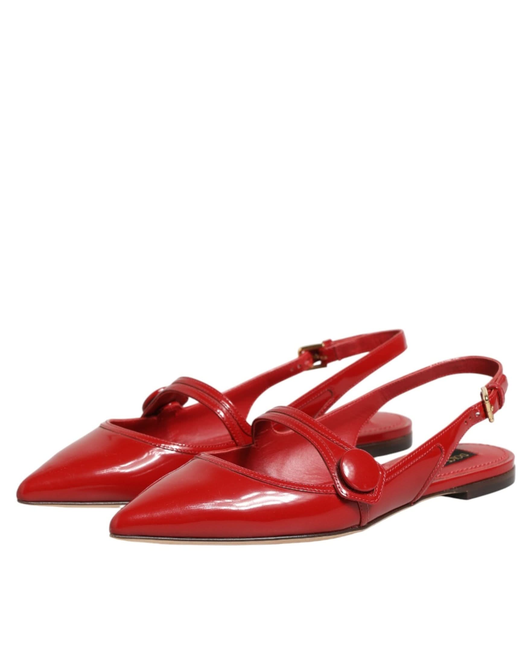 Dolce & Gabbana Red Leather Slingback Flats Sandals Shoes Flats
