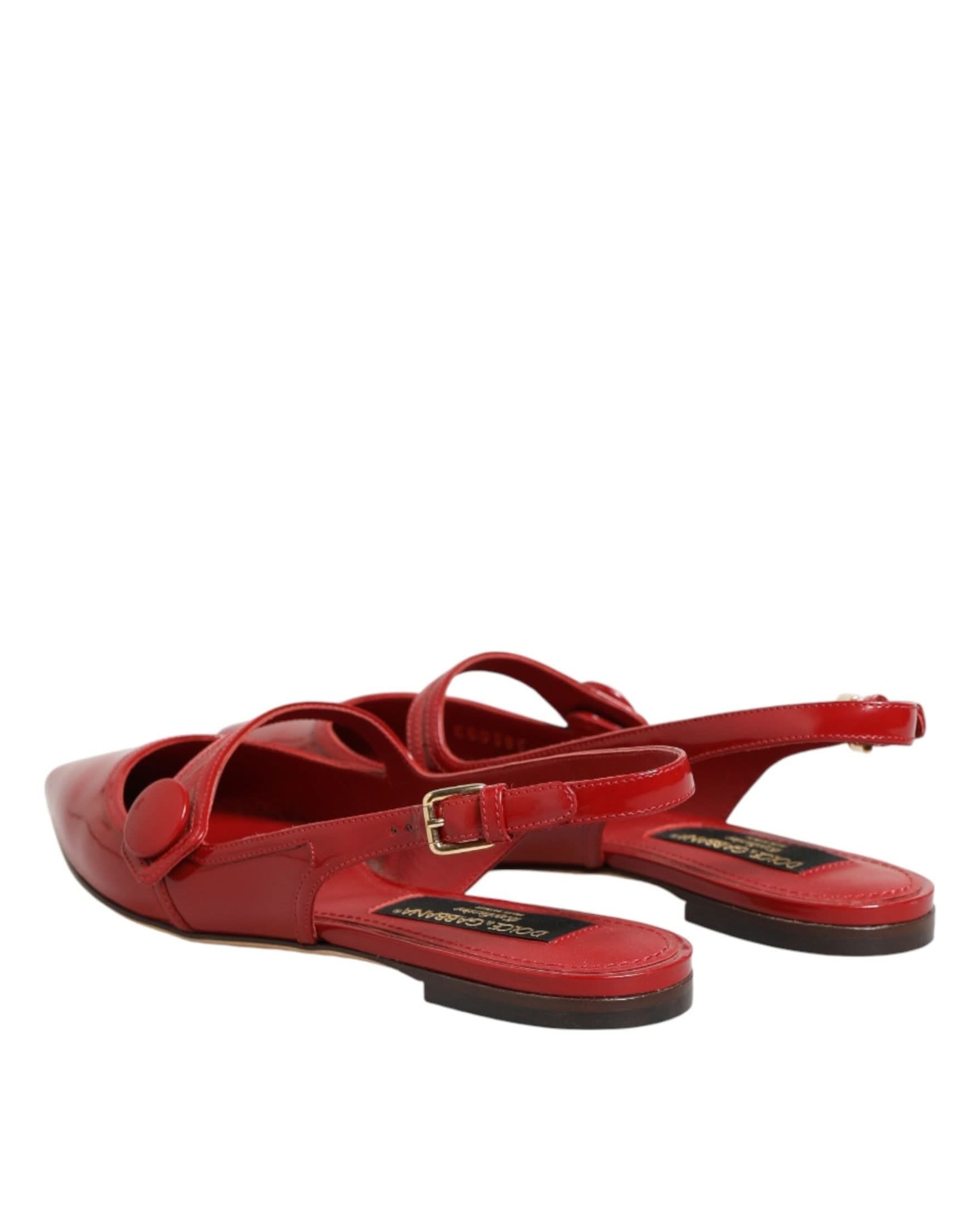 Dolce & Gabbana Red Leather Slingback Flats Sandals Shoes Flats