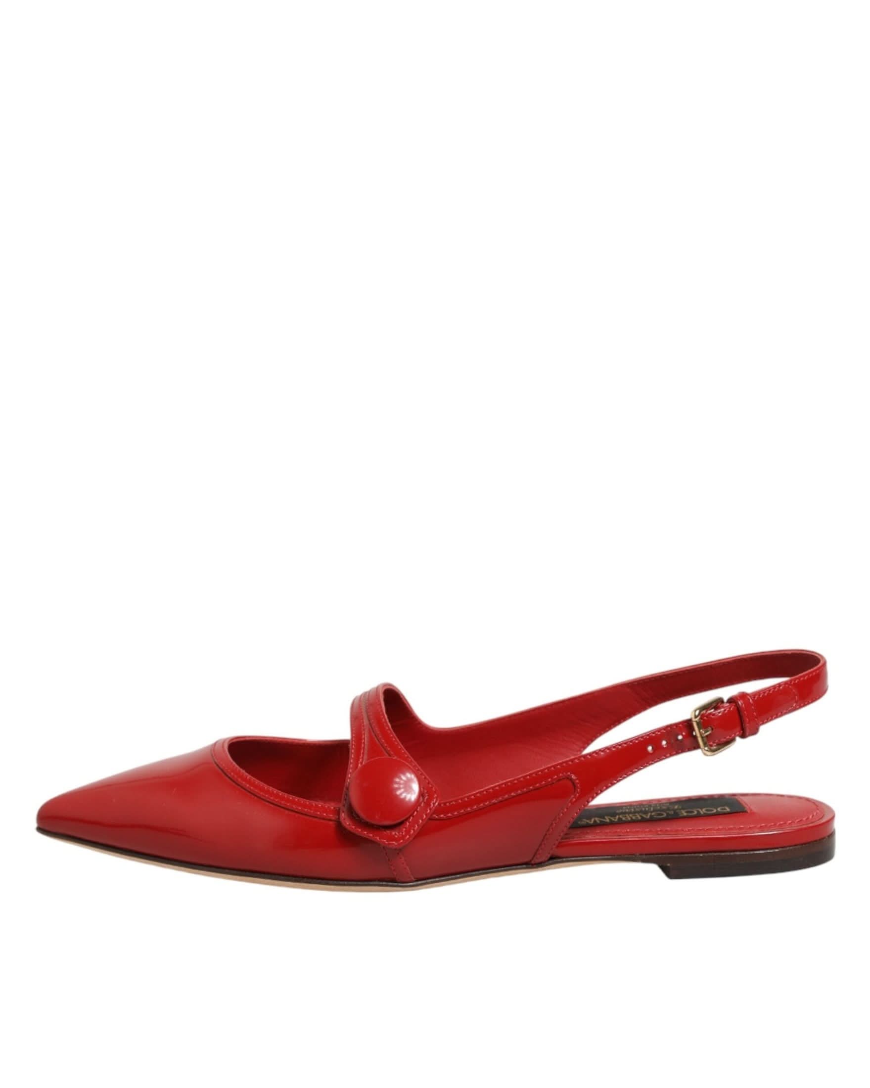Dolce & Gabbana Red Leather Slingback Flats Sandals Shoes Flats