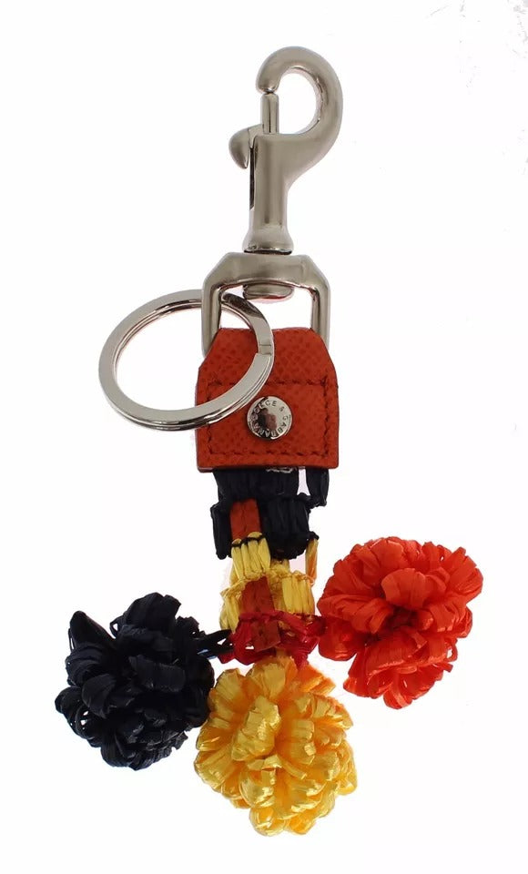 Dolce & Gabbana Red Leather Yellow Raffia Clasp Finder Keyring Keychain Glam Steals