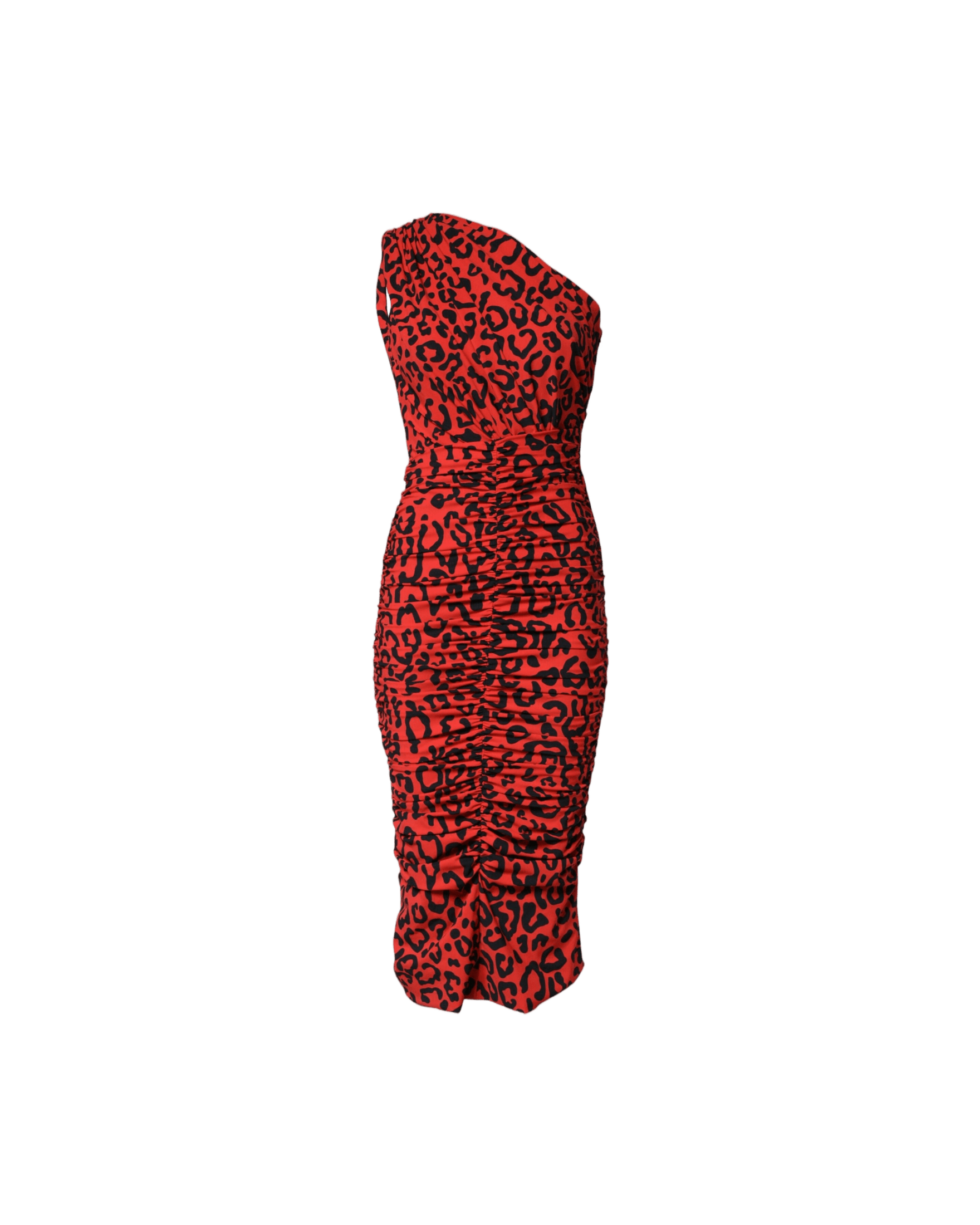 Dolce & Gabbana Red Nylon Leopard Print Sheath Midi Dress Glam Steals
