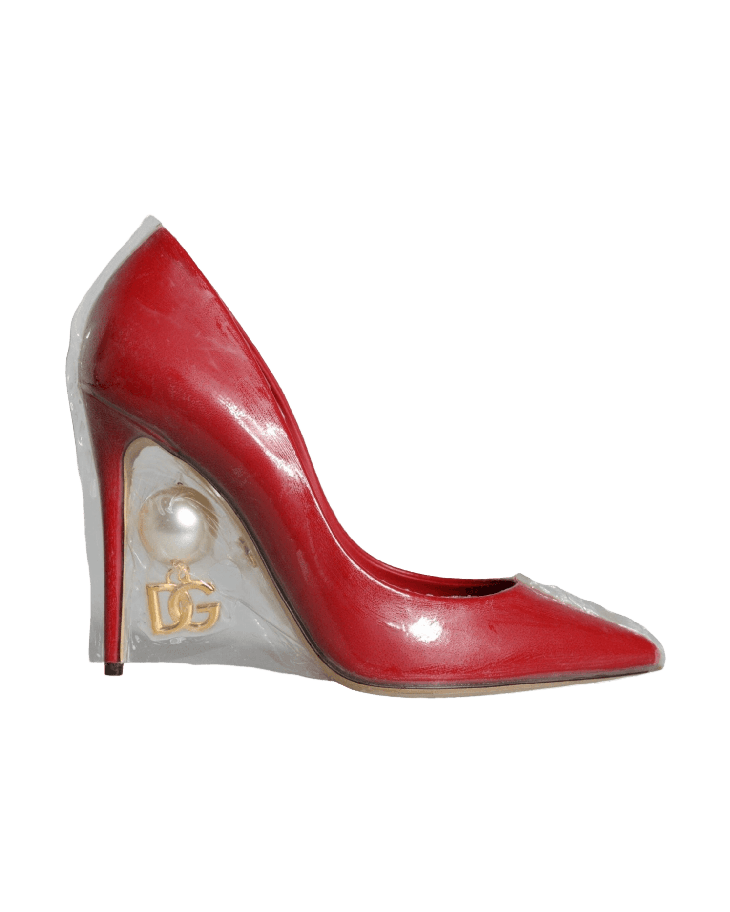 Dolce & Gabbana Red Patent Leather Faux Pearl Heels Pumps Shoes Heels
