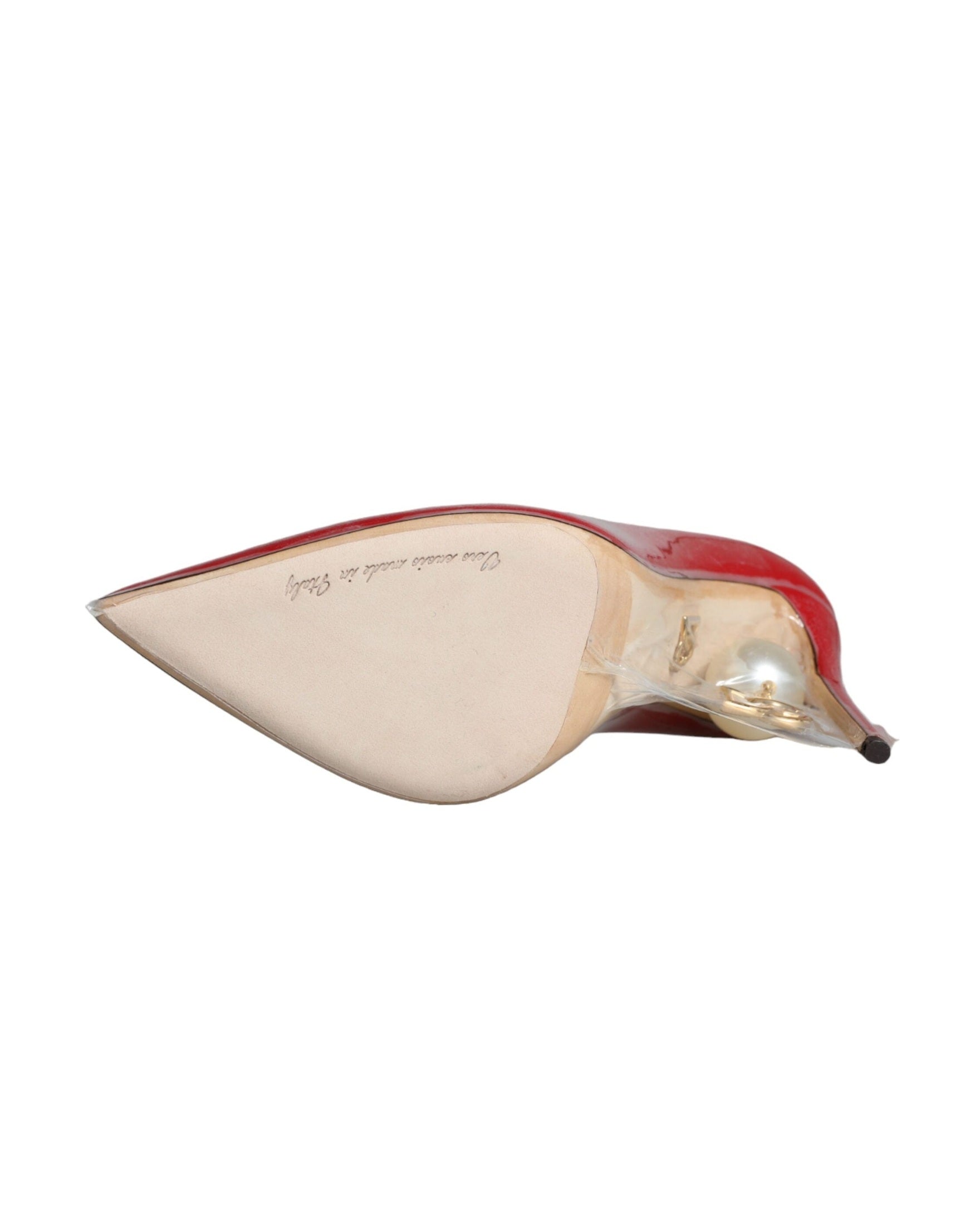 Dolce & Gabbana Red Patent Leather Faux Pearl Heels Pumps Shoes Glam Steals
