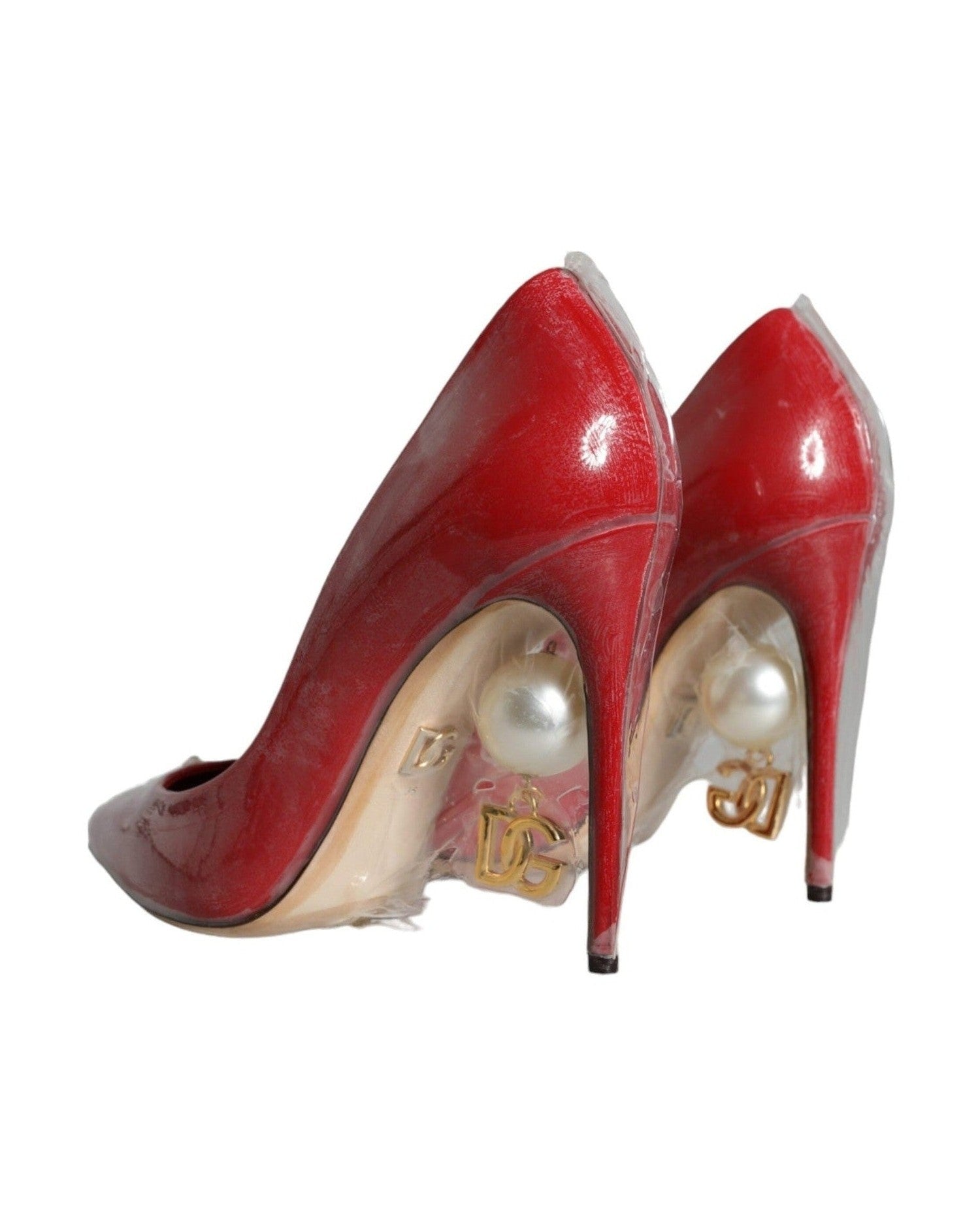 Dolce & Gabbana Red Patent Leather Faux Pearl Heels Pumps Shoes Glam Steals