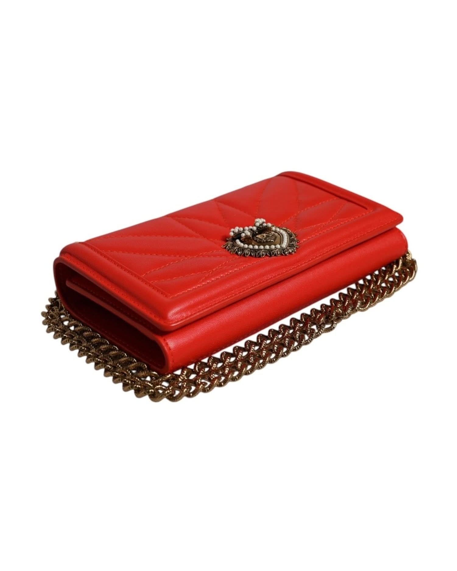 Dolce & Gabbana Red Quilted Devotion Crossbody Chain Phone Cover Bag Cross Body Bags