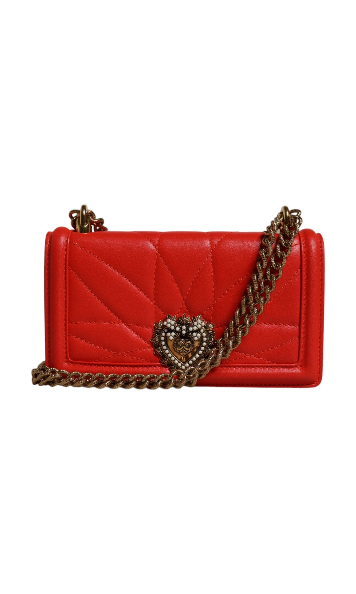 Dolce & Gabbana Red Quilted Devotion Crossbody Chain Phone Cover Bag Glam Steals
