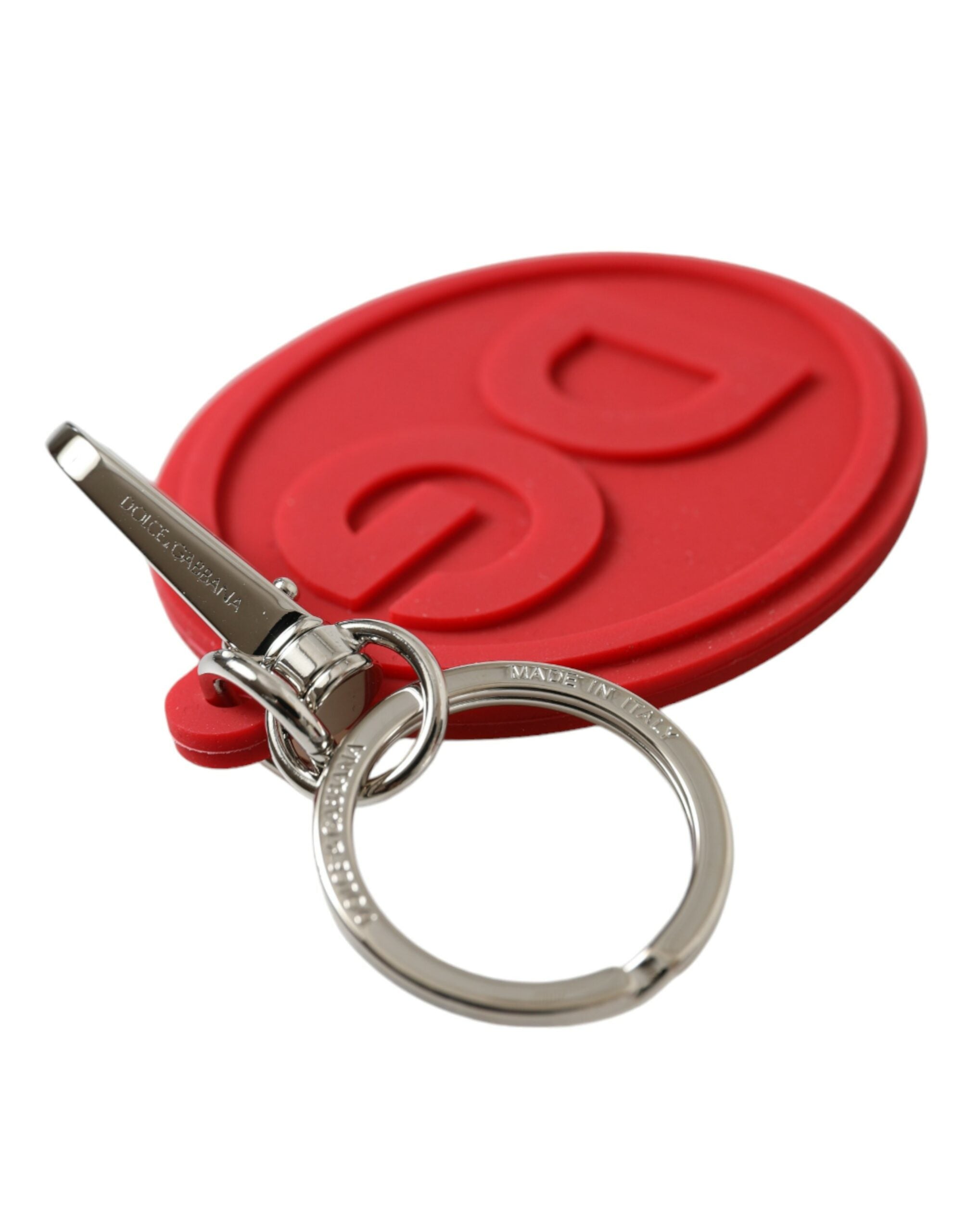 Dolce & Gabbana Red Rubber Dg Logo Silver Brass Metal Keyring Keychain Glam Steals
